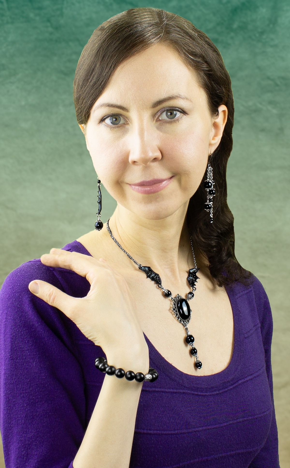 Дополнительное фото товара Винтажный Комплект Украшений (Колье+Серьги) с Натуральным Обсидианом