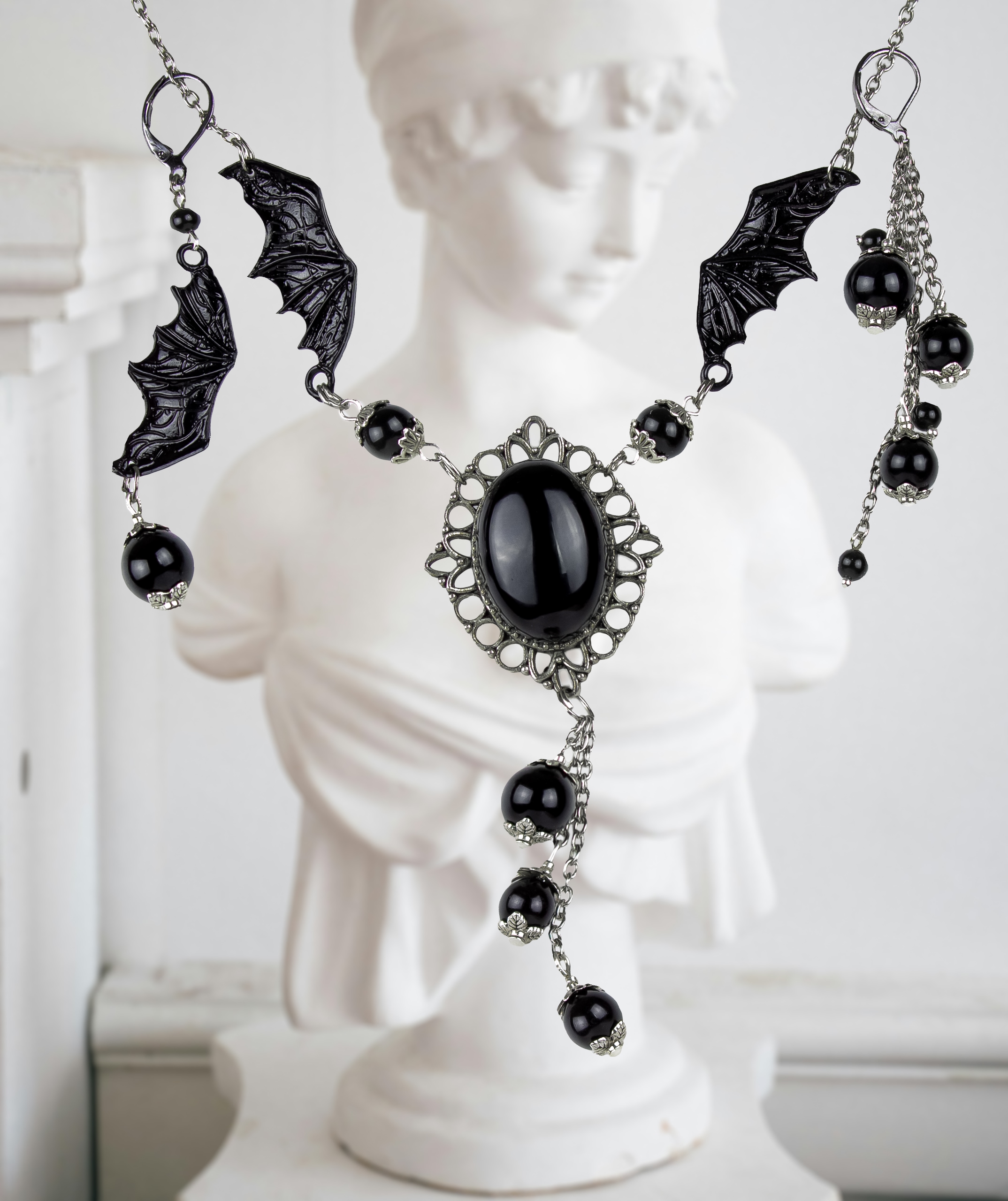 Изображение 2 товара Винтажный Комплект Украшений (Колье+Серьги) с Натуральным Обсидианом