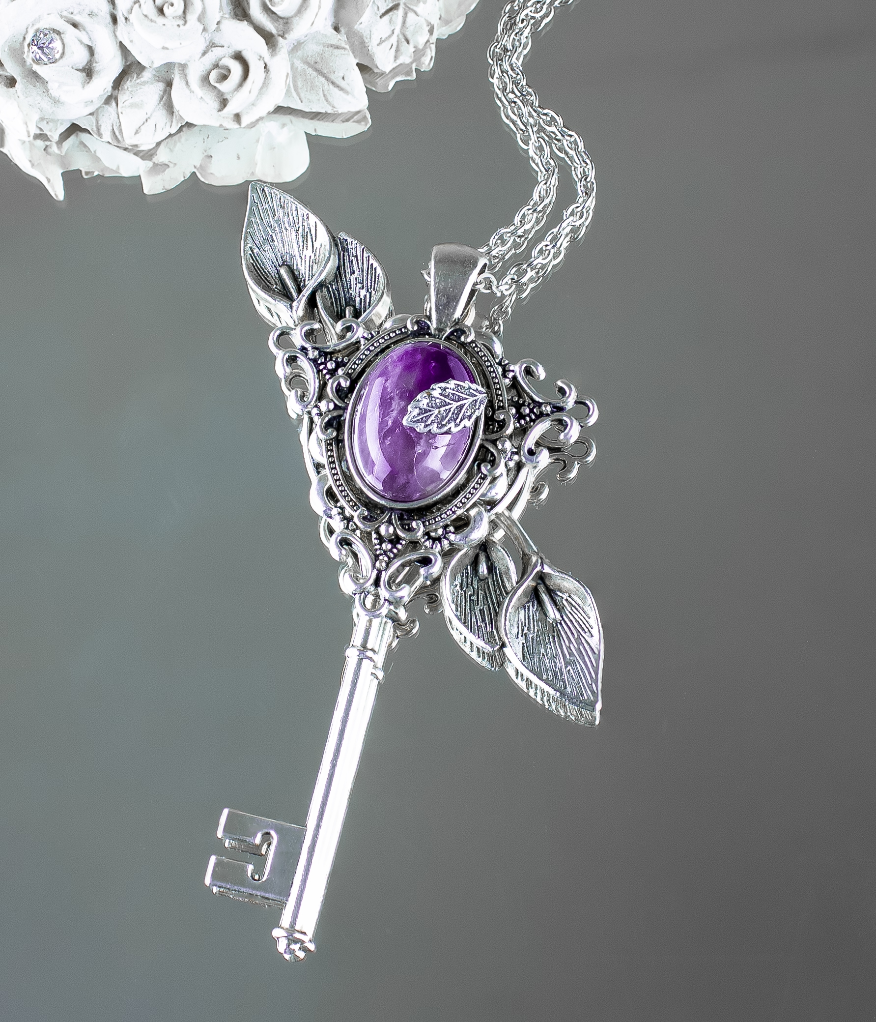 Дополнительное фото товара Винтажный Кулон - Ключик "Талисман на Удачу" с Натуральным Аметистом