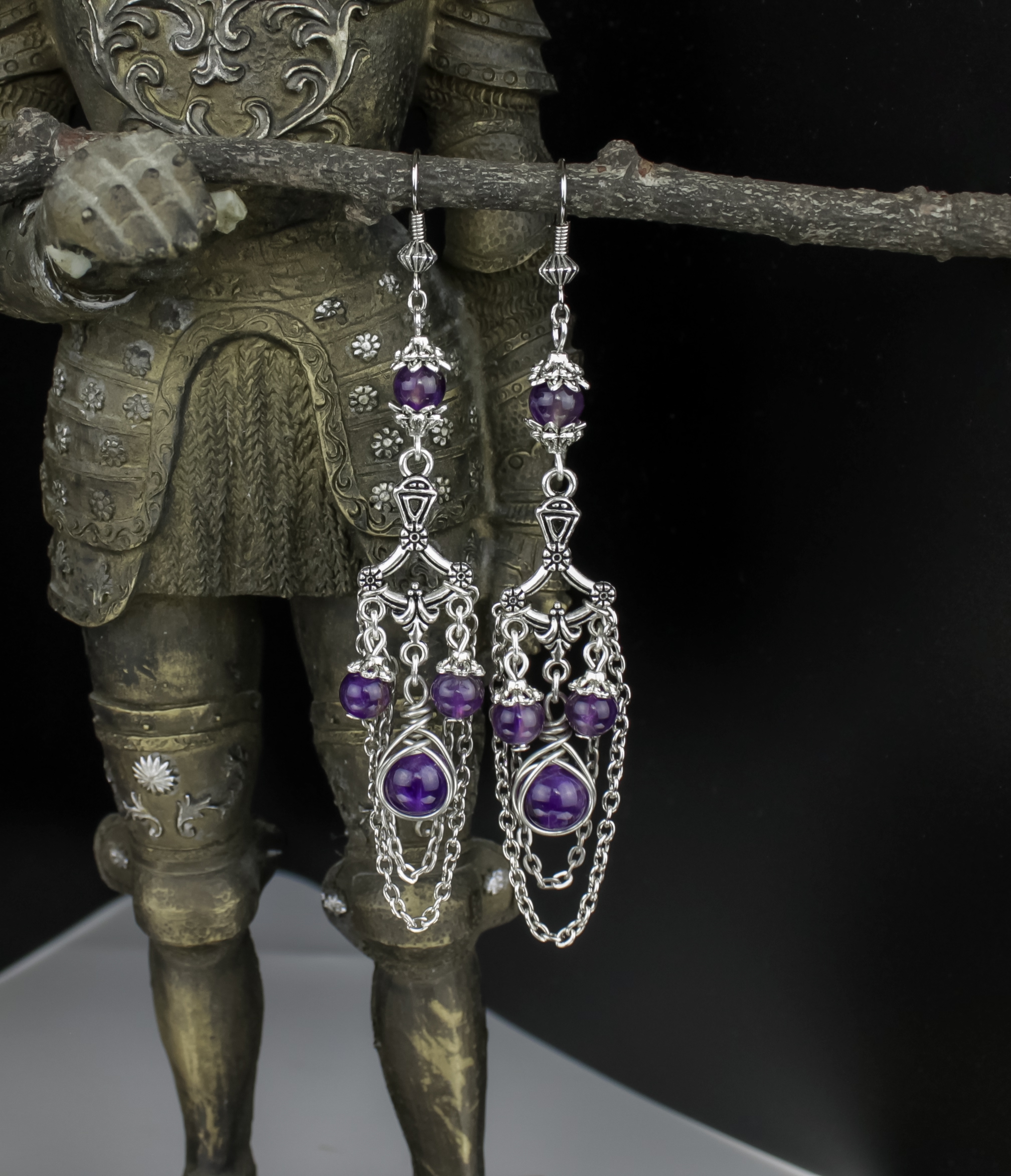 Дополнительное фото товара Винтажные Серьги - Люстры "Коронация" с Натуральным Аметистом