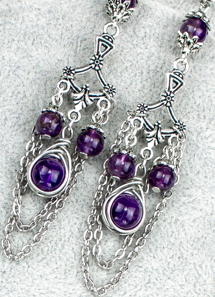 Изображение 2 товара Винтажные Серьги - Люстры "Коронация" с Натуральным Аметистом