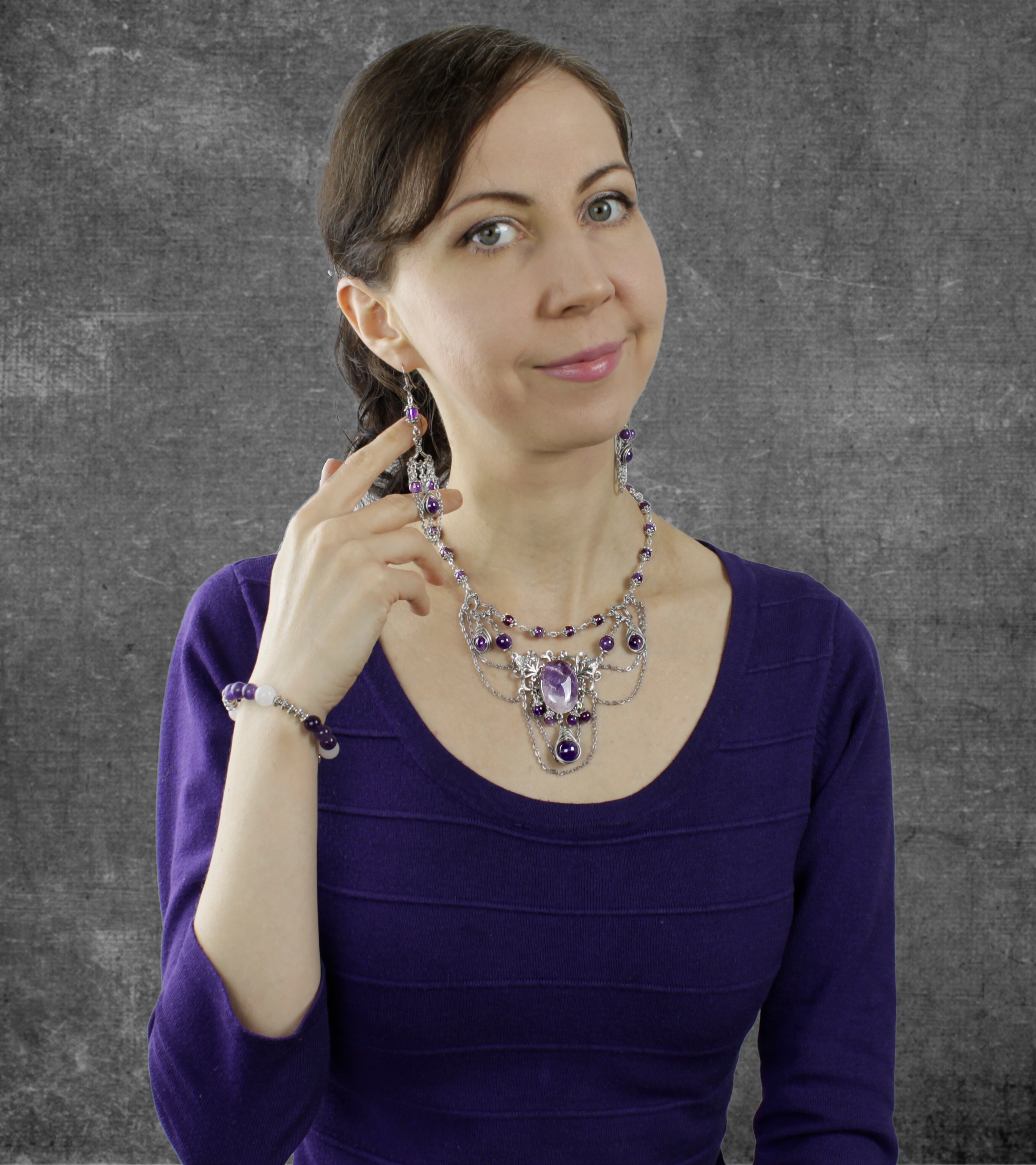 Изображение 3 товара Винтажные Серьги - Люстры "Коронация" с Натуральным Аметистом