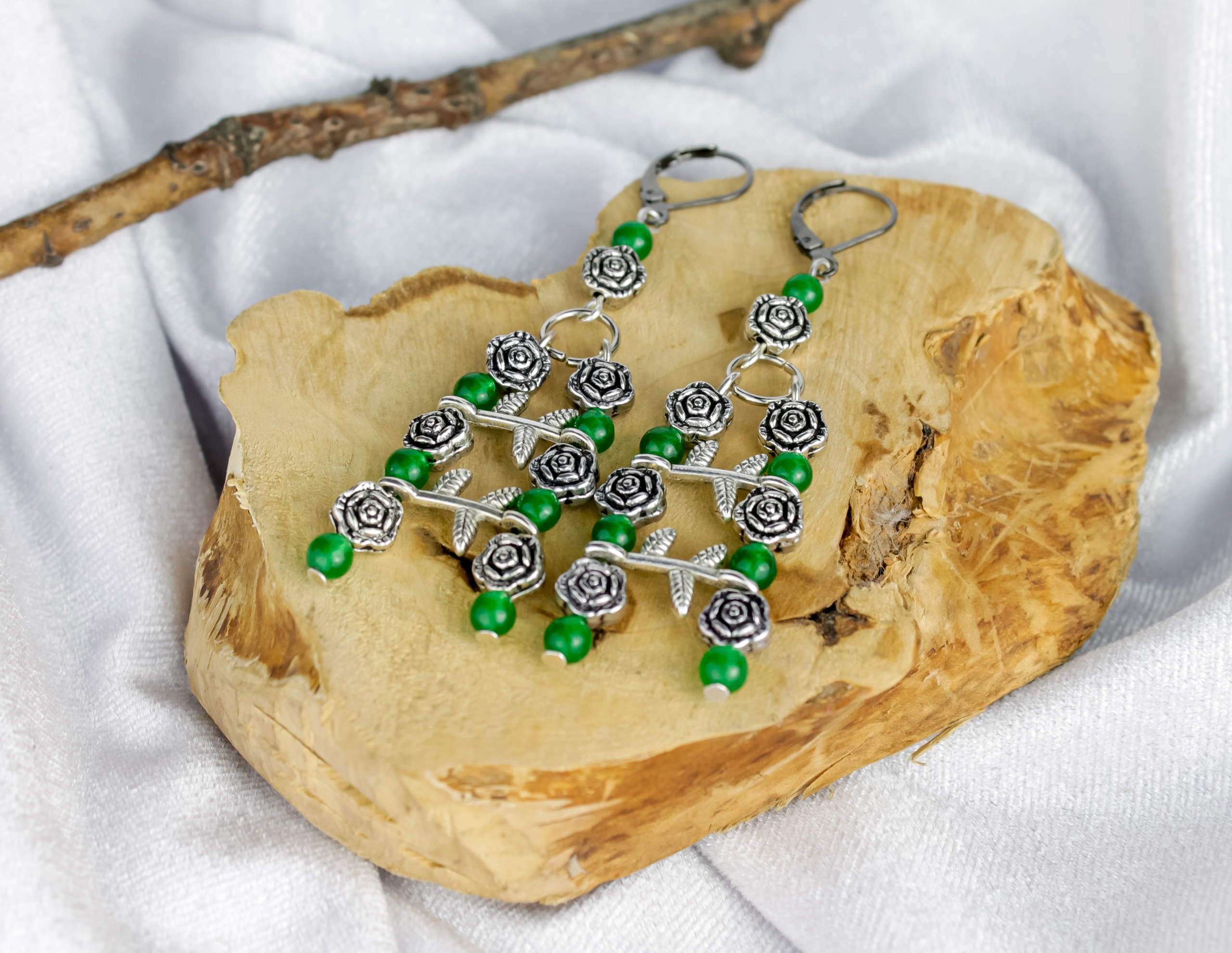 Дополнительное фото товара Винтажные Серьги "Лесная Рапсодия" с Натуральным Жадеитом