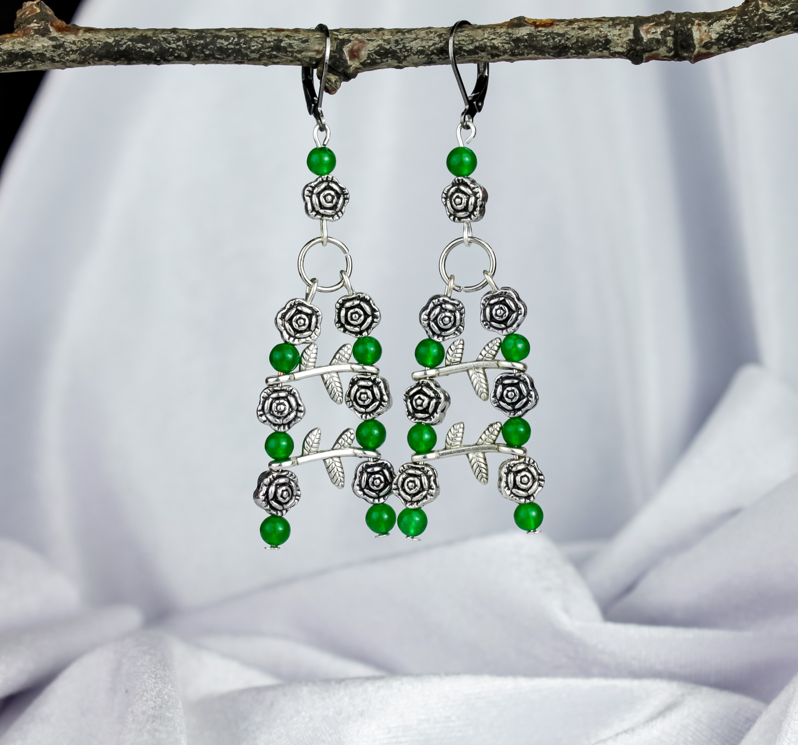 Изображение 3 товара Винтажные Серьги "Лесная Рапсодия" с Натуральным Жадеитом