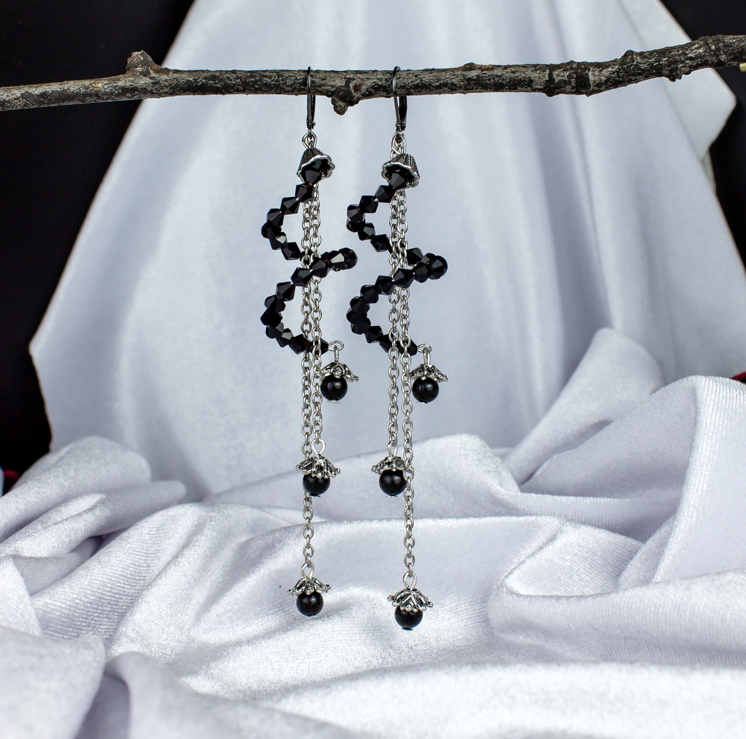 Изображение 2 товара Элегантные Серьги с Обсидианом и Сваровски