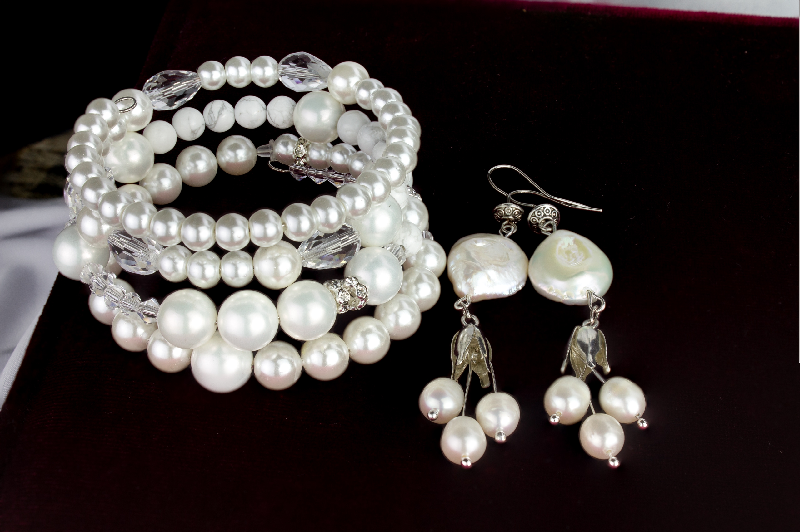 Изображение 2 товара Комплект Украшений с Жемчугом, Турквенитом и Swаrоvski: браслет и серьги