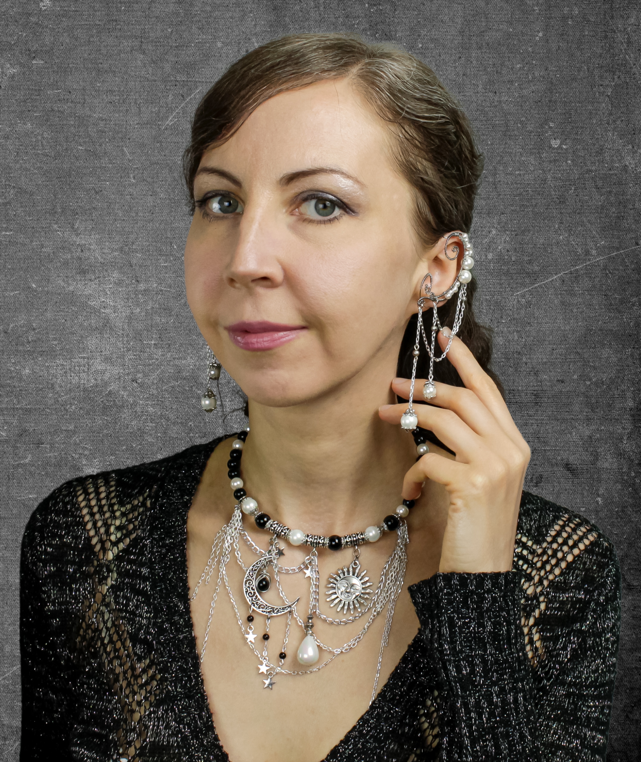 Изображение 2 товара Колье с подвесками, цепочками, Жемчугом и Обсидианом