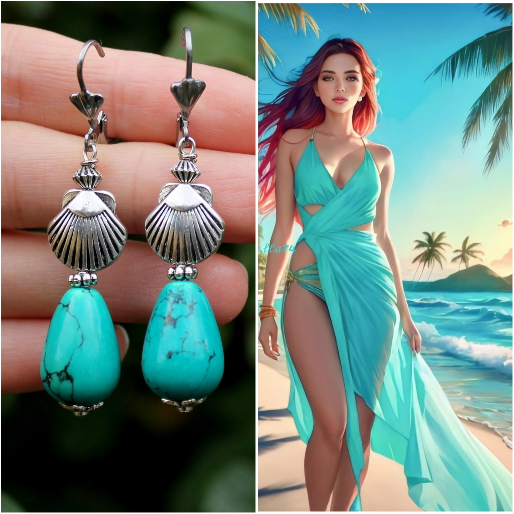 Дополнительное фото товара Серьги с Натуральной Бирюзой Морская Королева