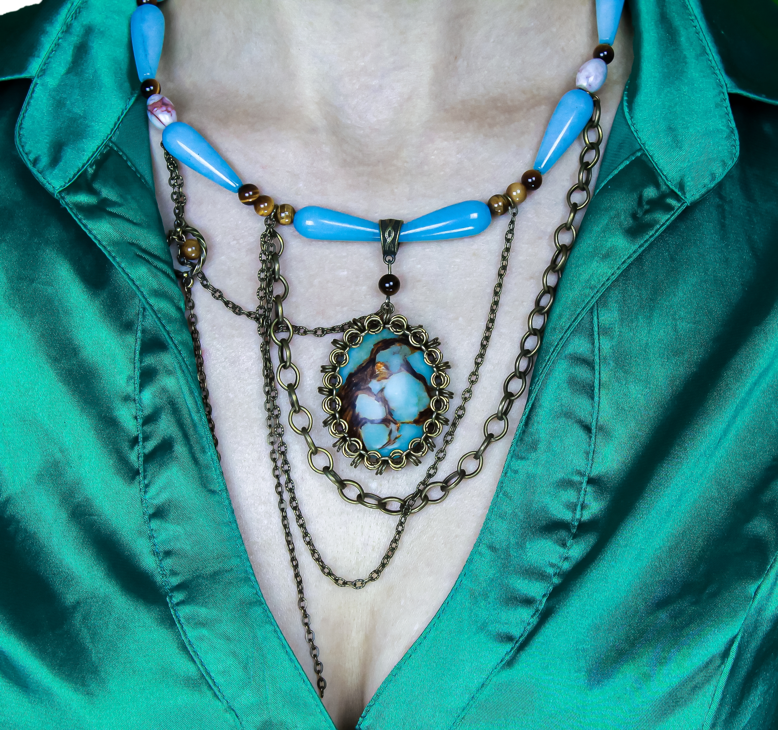 Дополнительное фото товара Бохо украшения с натуральными камнями — аквамарин, тигровый глаз, агат