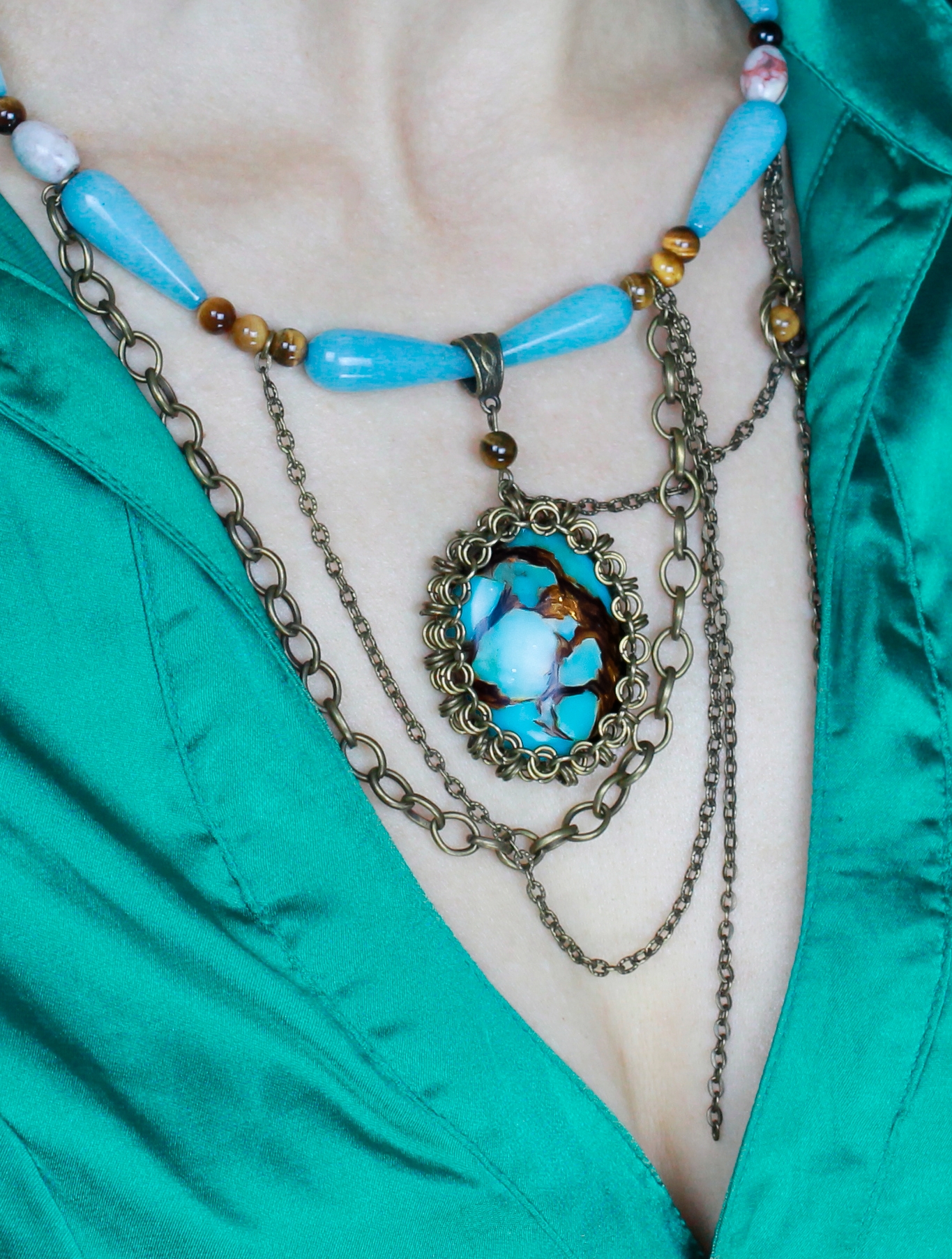 Изображение 2 товара Бохо украшения с натуральными камнями — аквамарин, тигровый глаз, агат