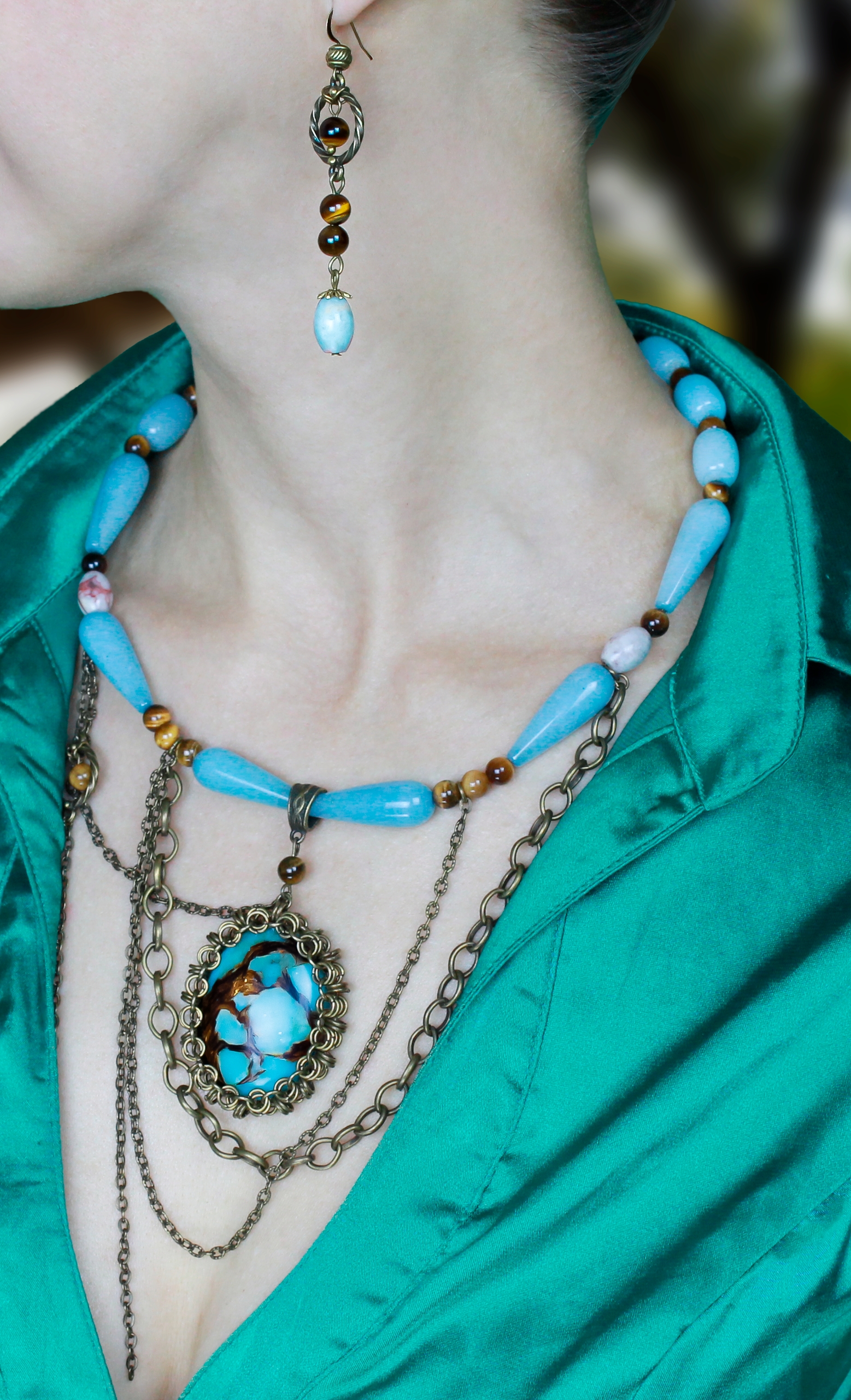 Изображение 4 товара Бохо украшения с натуральными камнями — аквамарин, тигровый глаз, агат