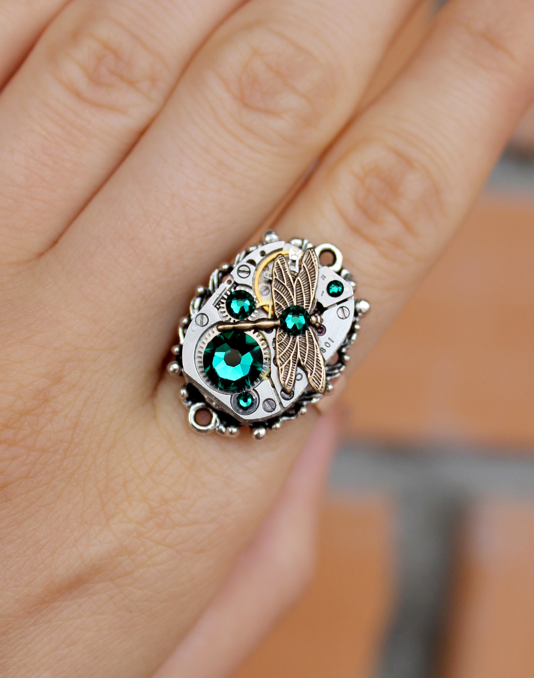 Дополнительное фото товара Винтажное Стимпанк Кольцо "Стрекоза на Удачу"