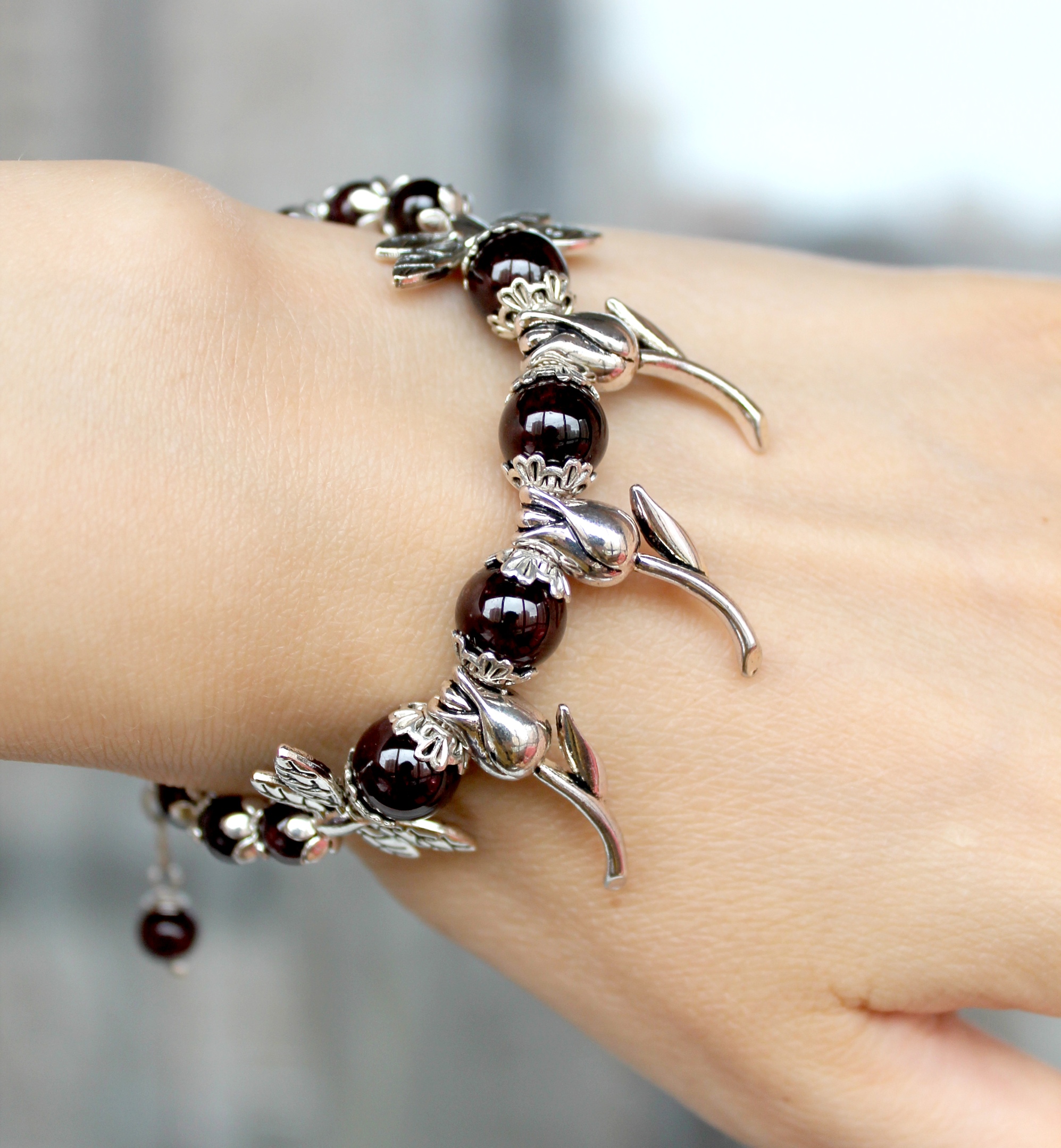 Изображение 2 товара Комплект (Браслет+Серьги) "Любовь и Страсть" с Натуральным Гранатом