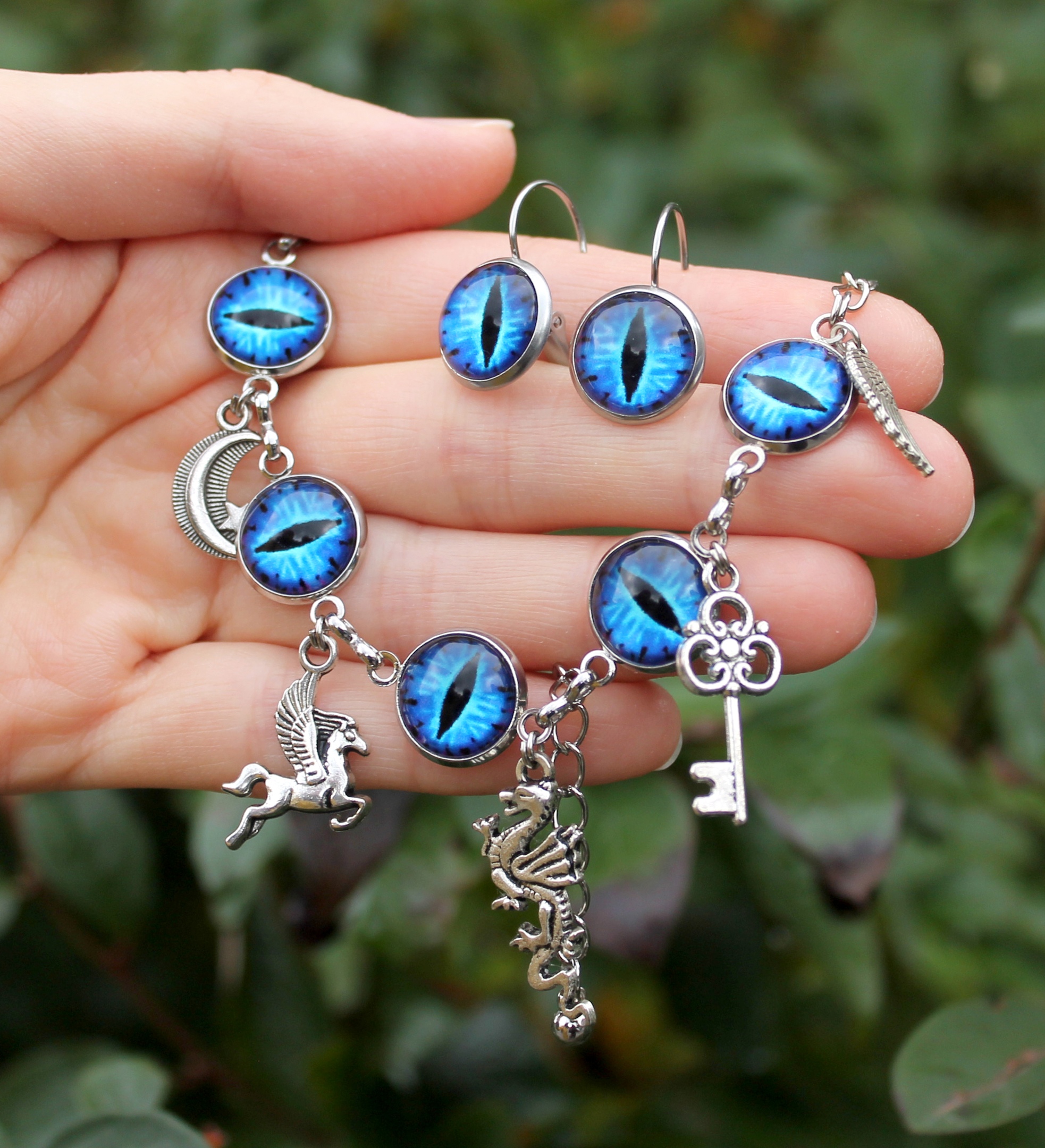 Дополнительное фото товара Винтажный комплект Браслет + Серьги Глаз Дракона