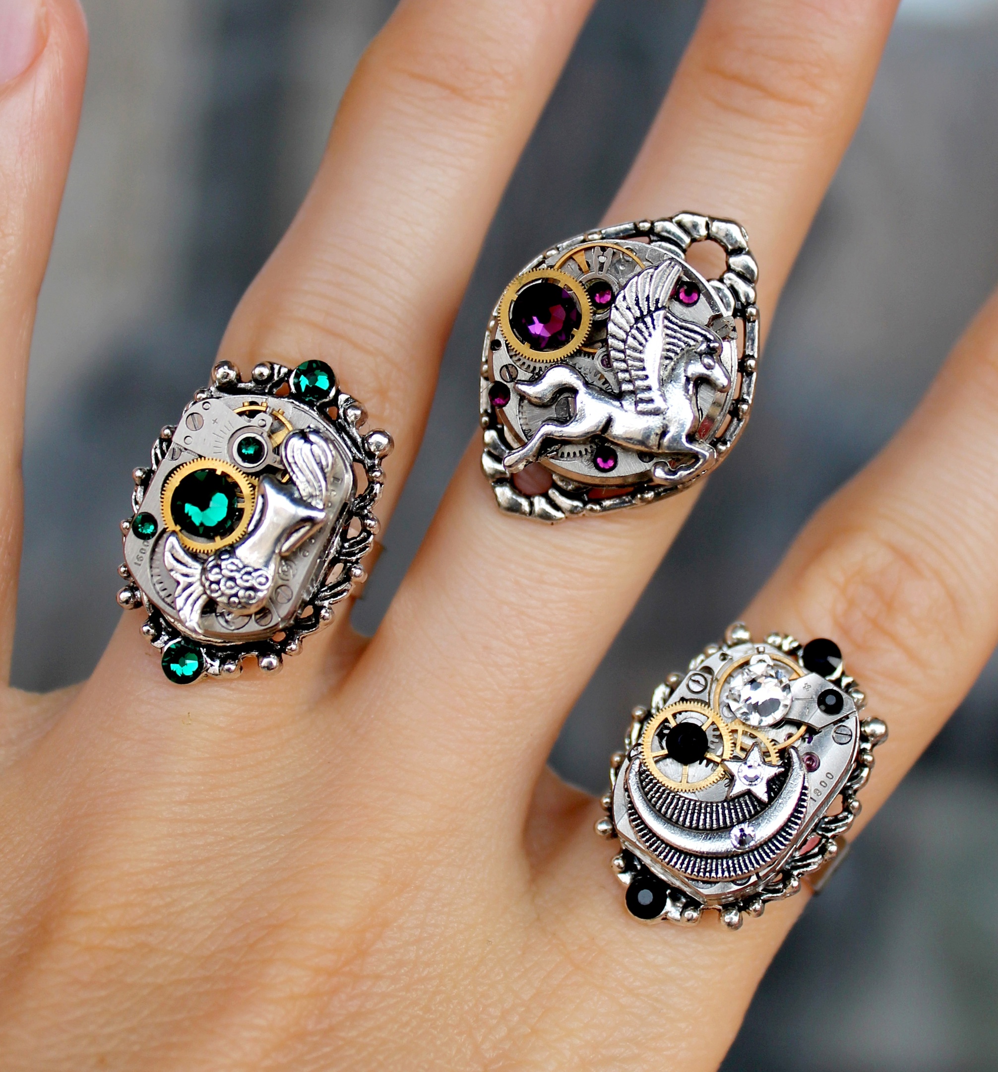 Дополнительное фото товара Изумрудное Стимпанк Кольцо со Swаrоvski и Русалочкой🧜‍♀💖🧜‍