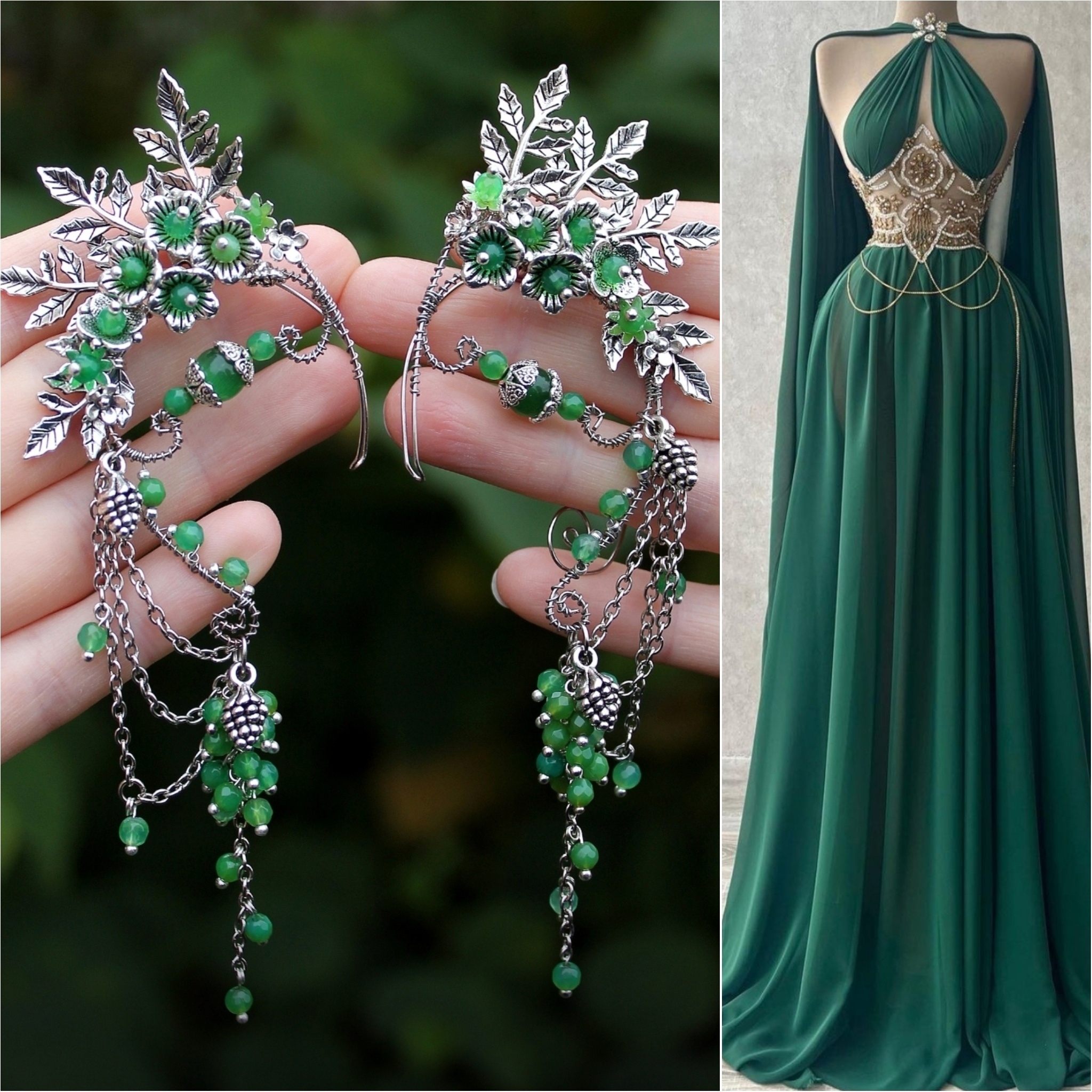 Комплект из 2х Каффов "Королева Эльфов" с Натуральным Агатом и Кошачьи - фото товара