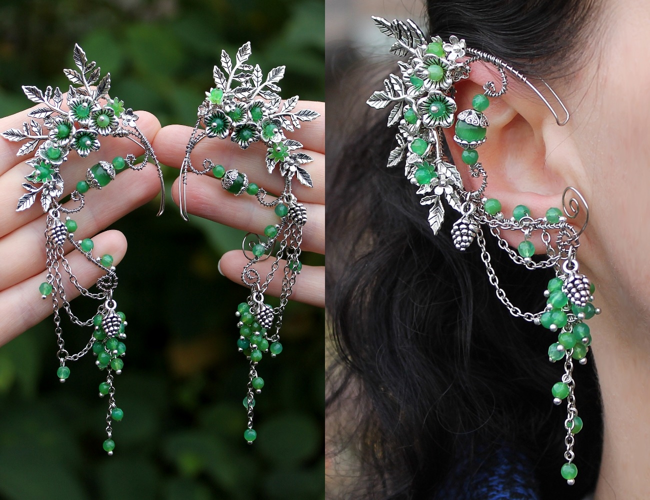 Изображение 2 товара Комплект из 2х Каффов "Королева Эльфов" с Натуральным Агатом и Кошачьим Глазом