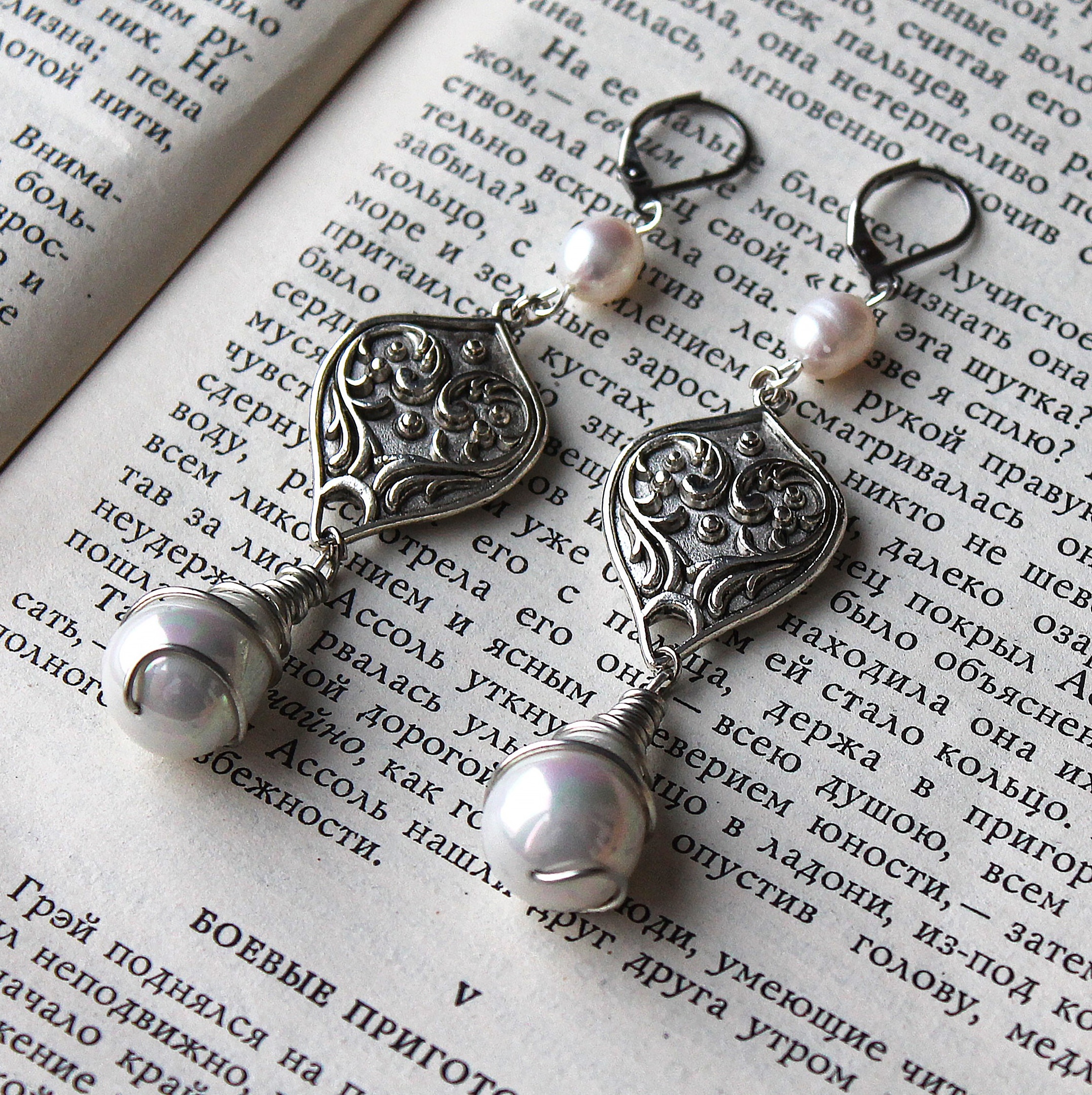 Дополнительное фото товара Красивые Винтажные Серьги "Райская Бухта" с Натуральным Жемчугом