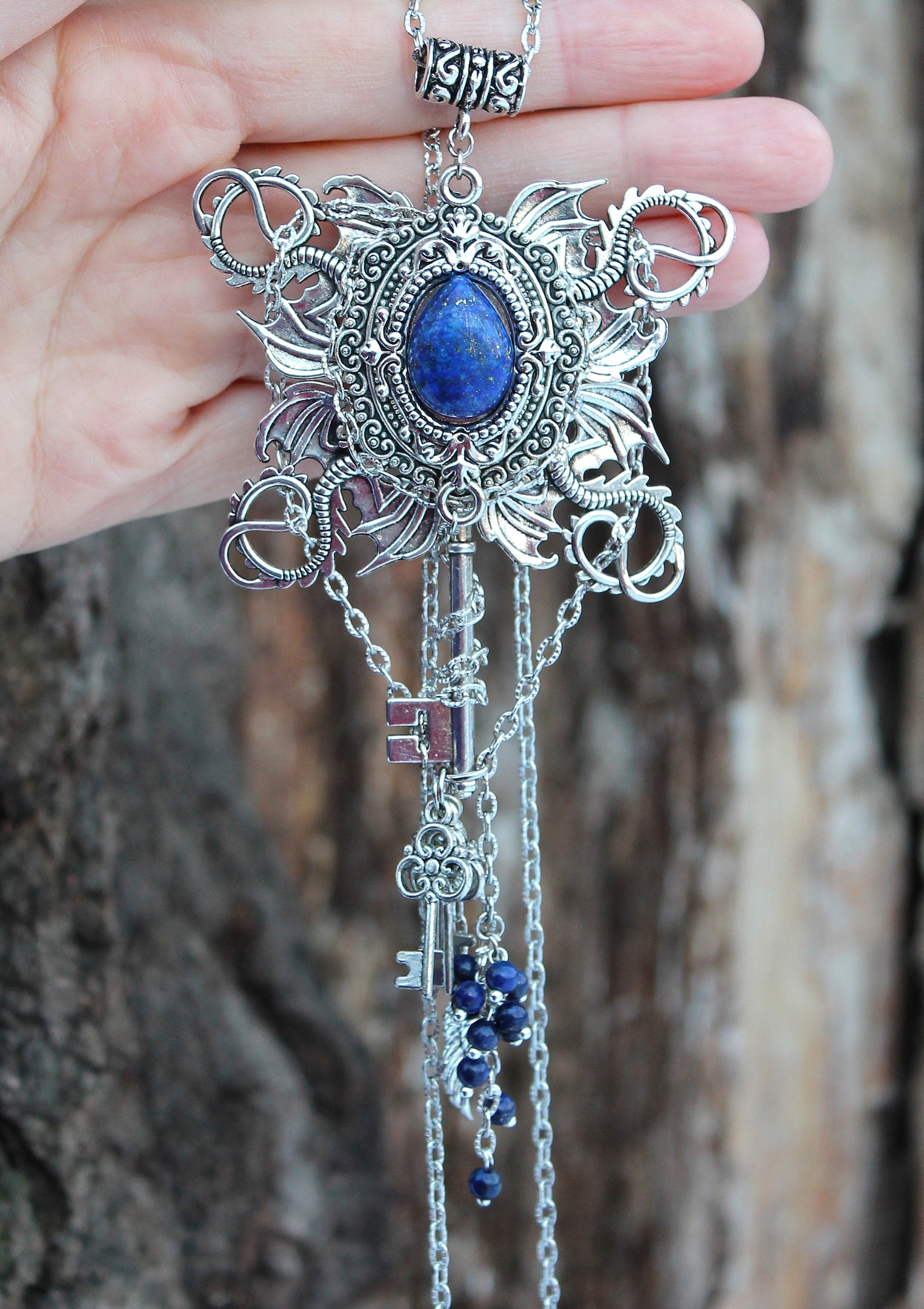 Дополнительное фото товара Винтажный Комплект Украшений "Драконий Пир" с Натуральным Лазуритом