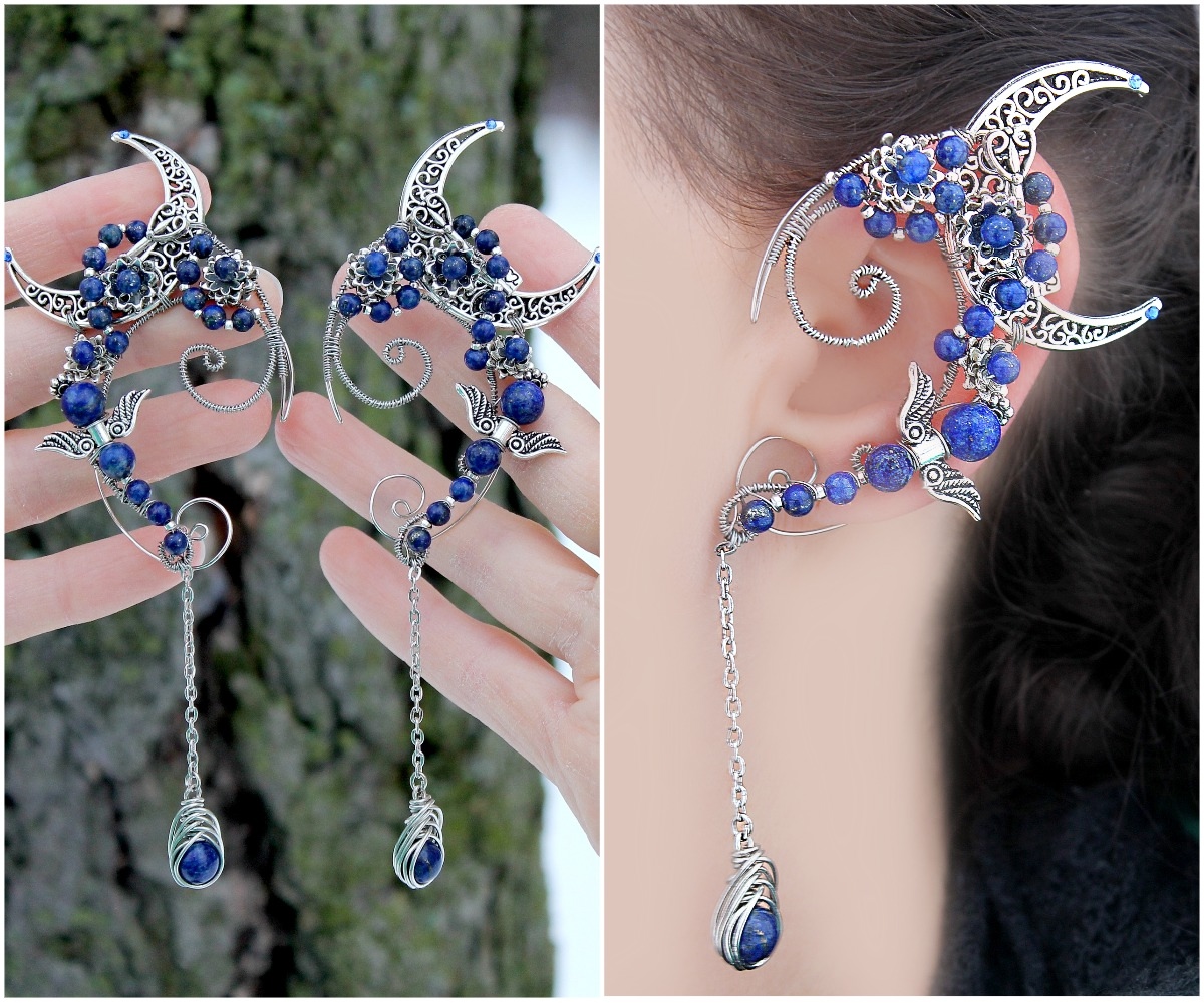 Изображение 2 товара Комплект из двух Каффов "Мягкий Лунный Свет" с Натуральным Лазуритом