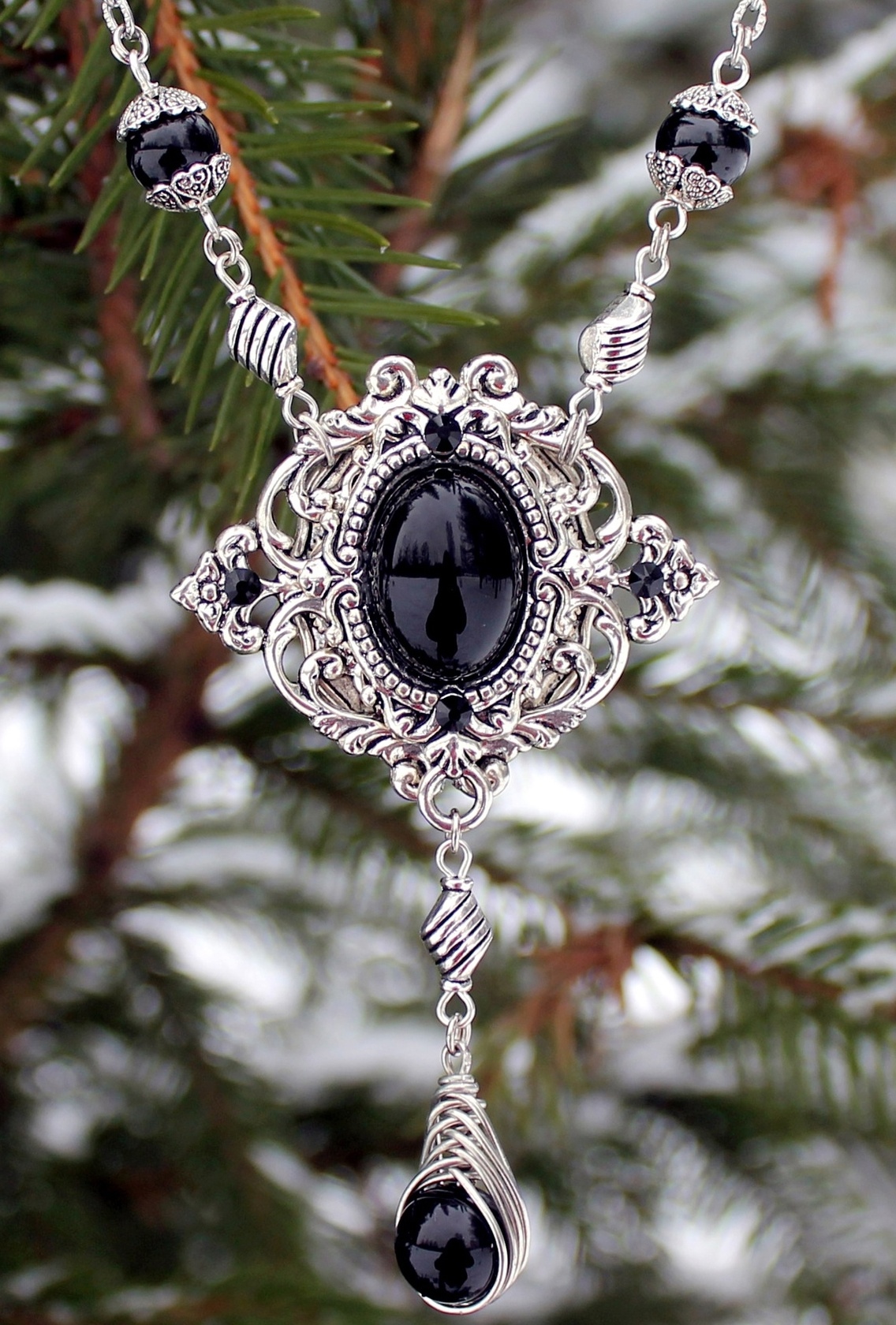 Дополнительное фото товара Роскошный Комплект Украшений (Колье и Серьги) с Натуральным Обсидианом