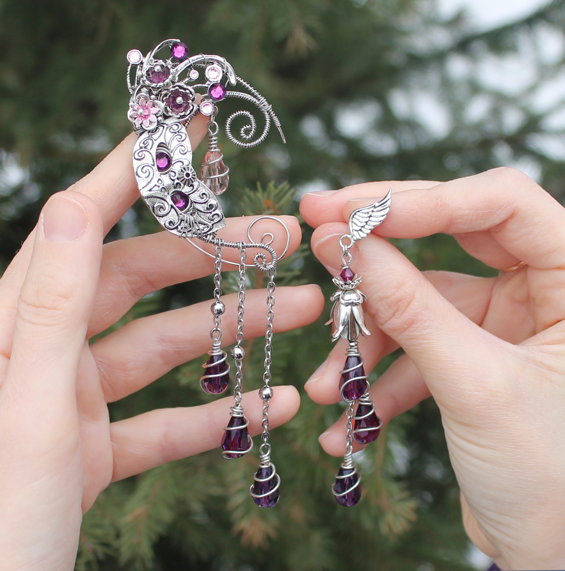 Дополнительное фото товара Комплект кафф + серьга "Таинственная Незнакомка" с кристаллами Swаrоvski