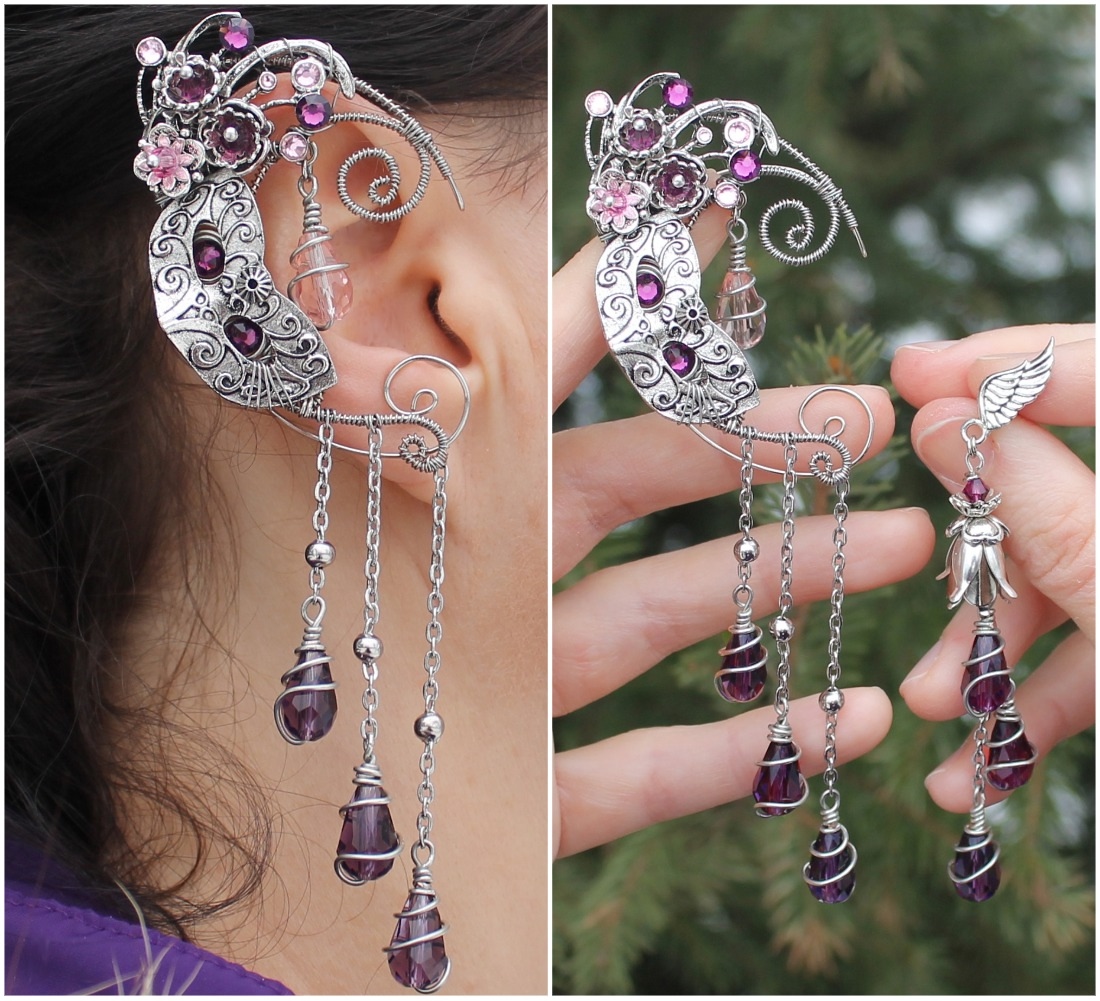 Изображение 2 товара Комплект кафф + серьга "Таинственная Незнакомка" с кристаллами Swаrоvski