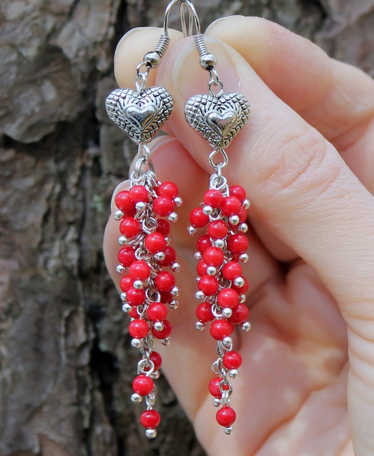 Дополнительное фото товара Очаровательные Серьги - Грозди  с Натуральным Кораллом