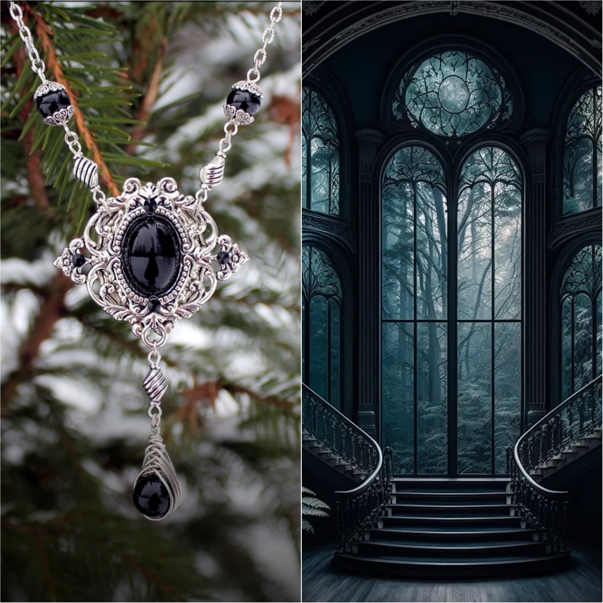 Дополнительное фото товара Шикарное Винтажное Колье с Натуральным Обсидианом