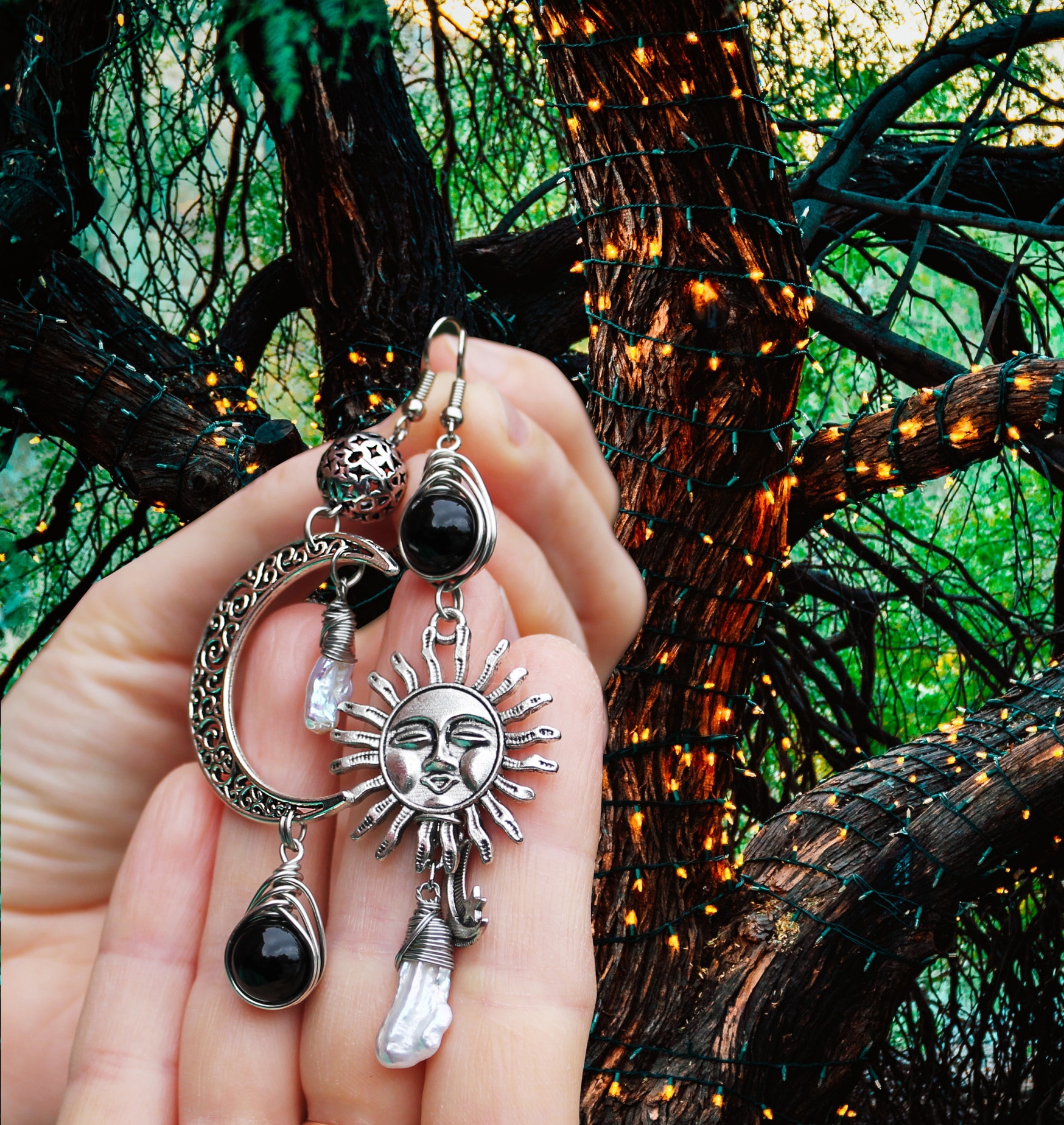 Изображение 2 товара Винтажный Комплект с натуральным Жемчугом ,Обсидианом и кристаллами Swаrоvski