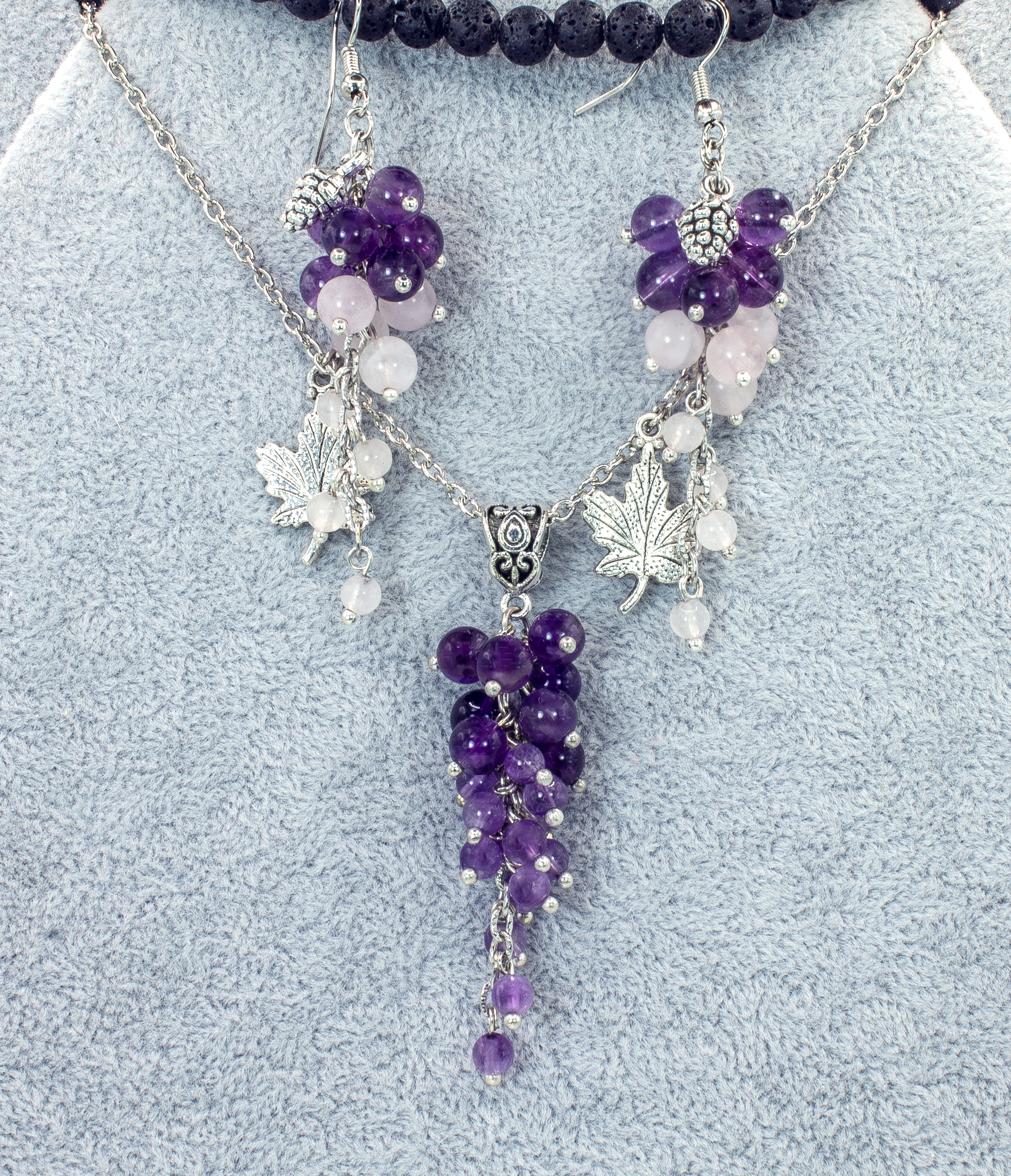 Изображение 2 товара Очаровательный Комплект Украшений с Аметистом и Кварцем "Виноградная Лоза"