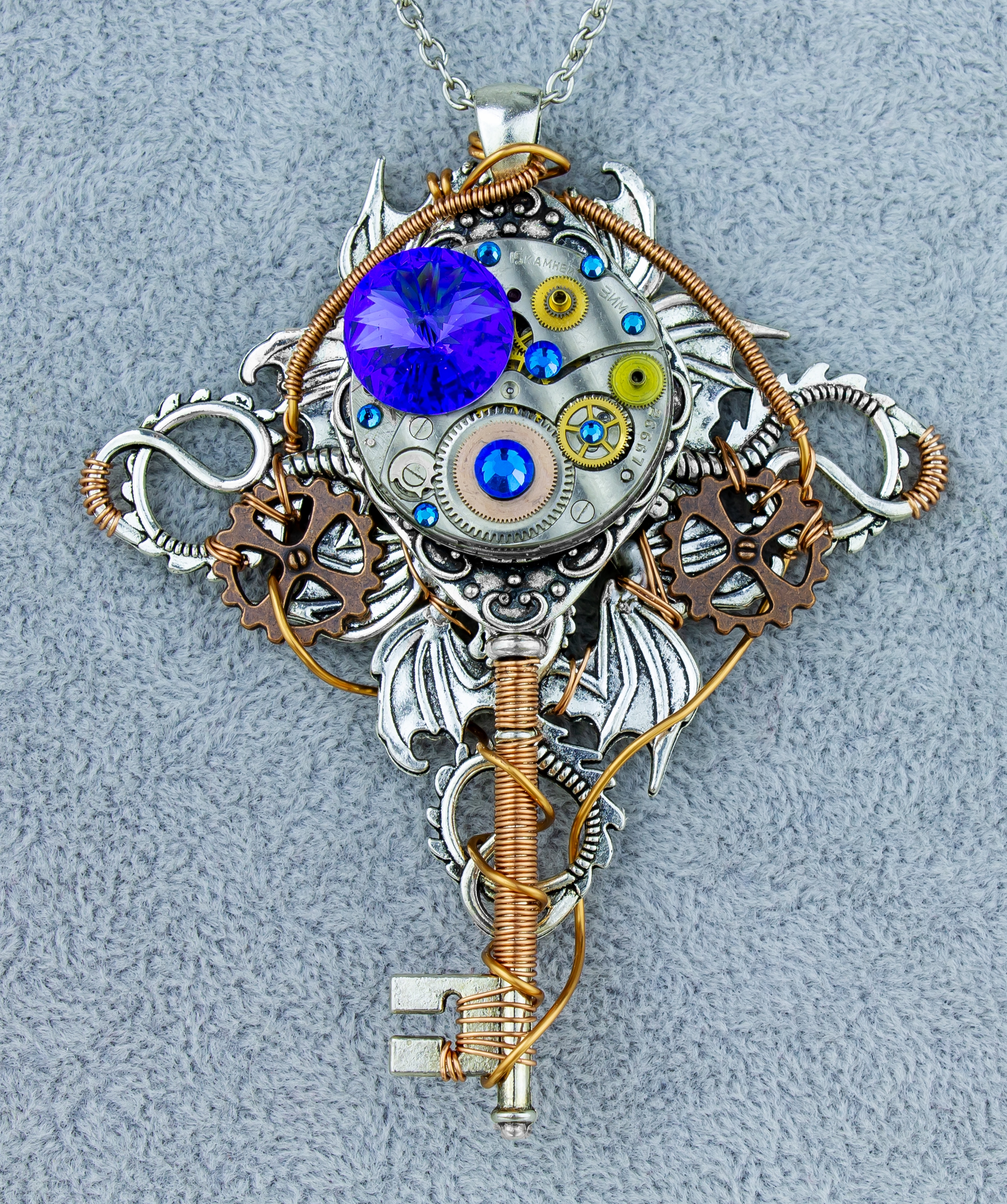Винтажный Кулон-Ключик со Swаrоvski и Винтажным Часовым Механизмом "Ст - фото товара