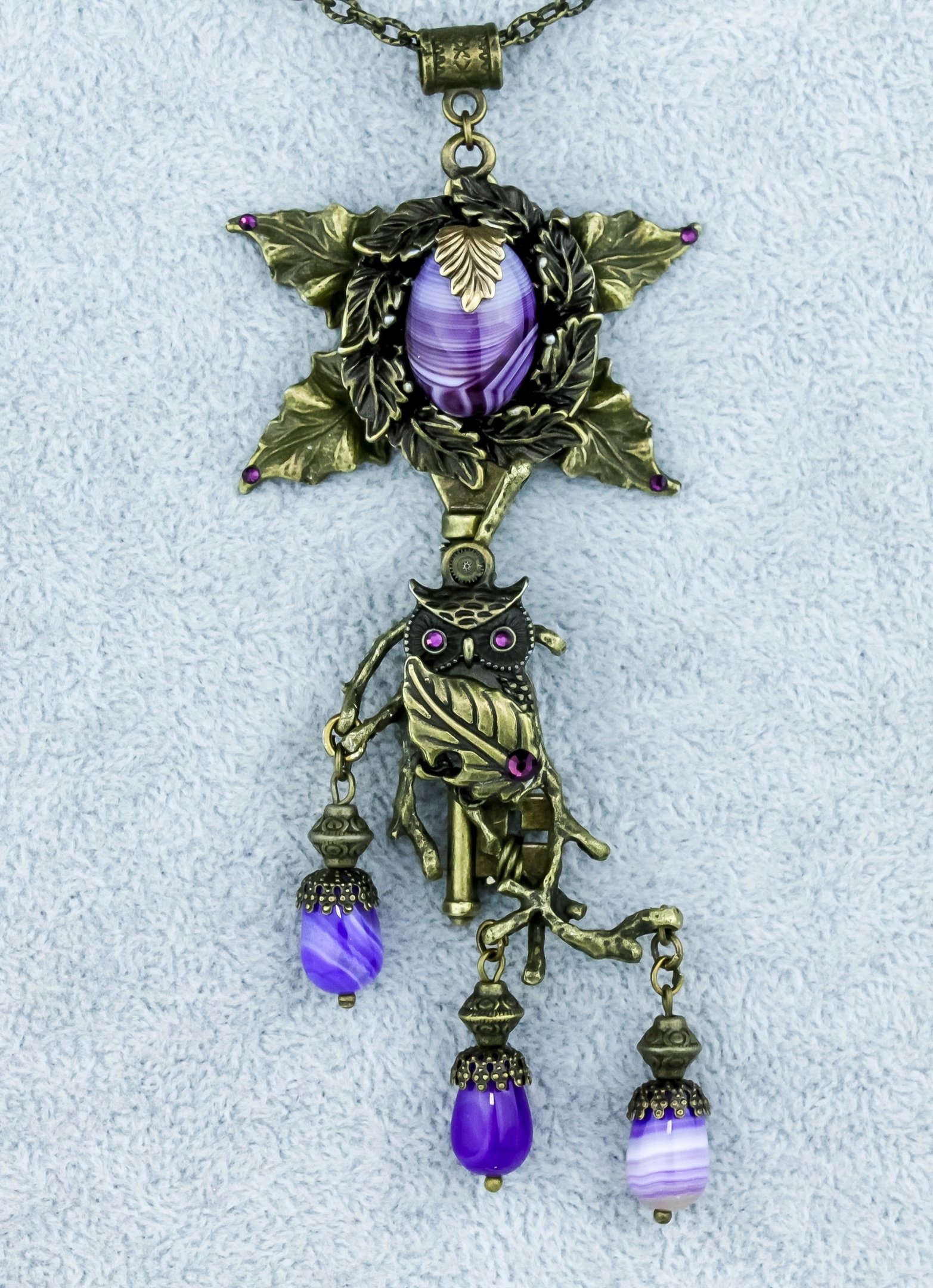 Винтажный Фиолетовый Кулон - Ключ "Вдохновение" Натуральным Агатом, Со - фото товара