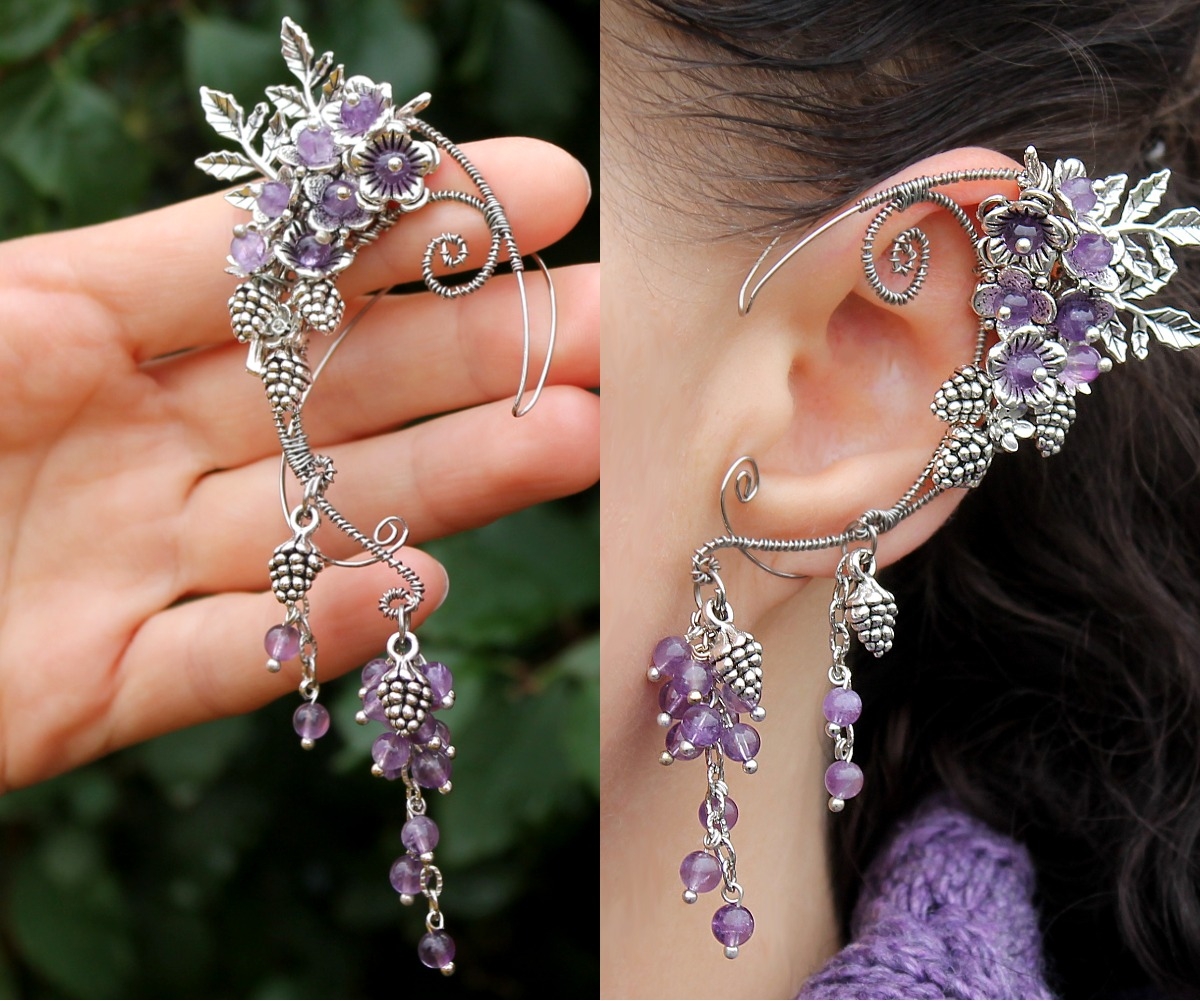 Дополнительное фото товара Шикарная Моносерьга Кафф с Аметистом "Райский Сад"