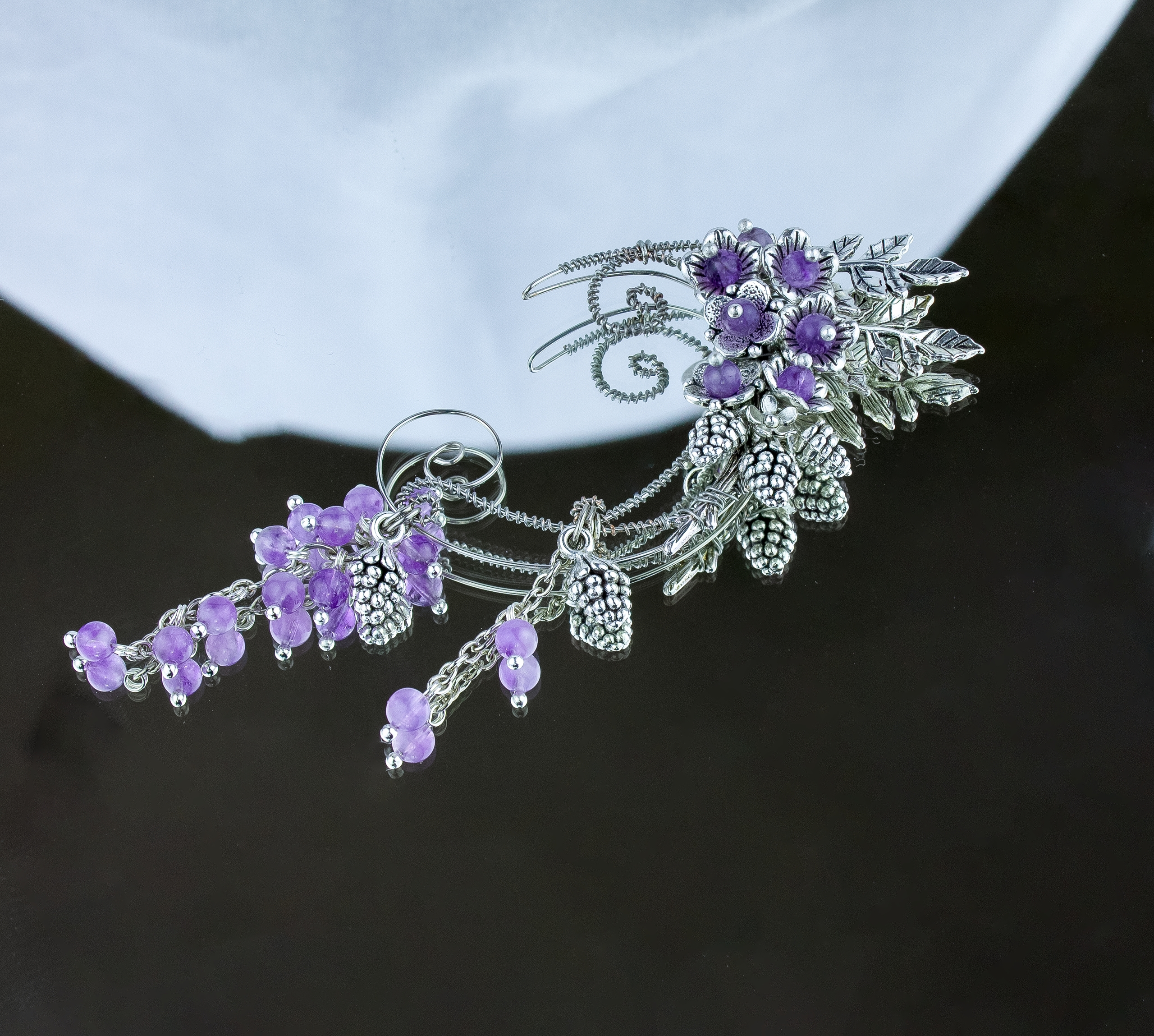 Изображение 2 товара Шикарная Моносерьга Кафф с Аметистом "Райский Сад"