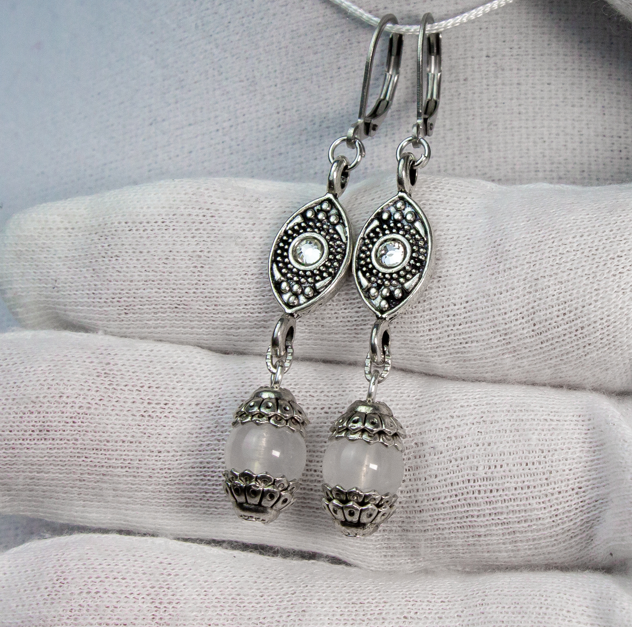 Изображение 4 товара Комплект Колье+ Серьги "Ведьмин Глаз" с Натуральным Редким Лунным Камнем