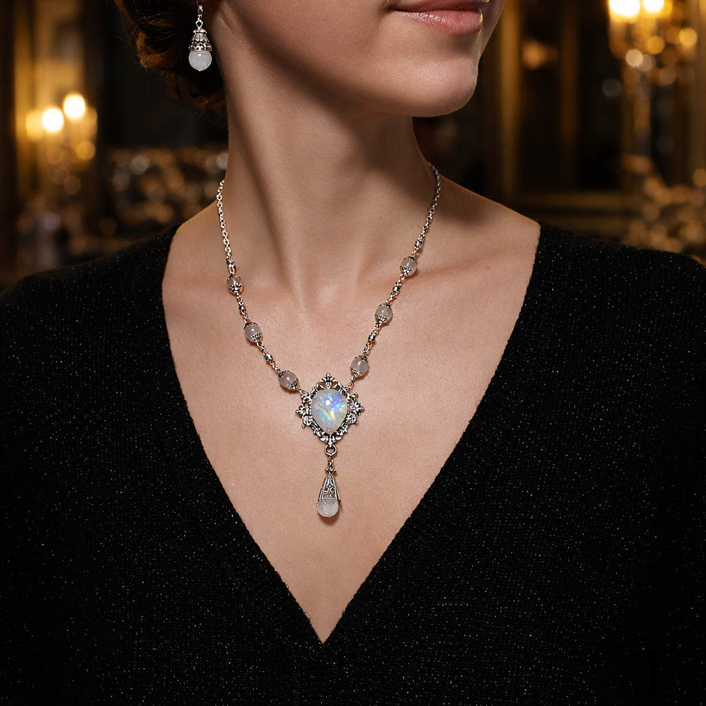 Изображение 3 товара Колье «Капля Луны» с Натуральным Редким Лунным Камнем в форме капли.