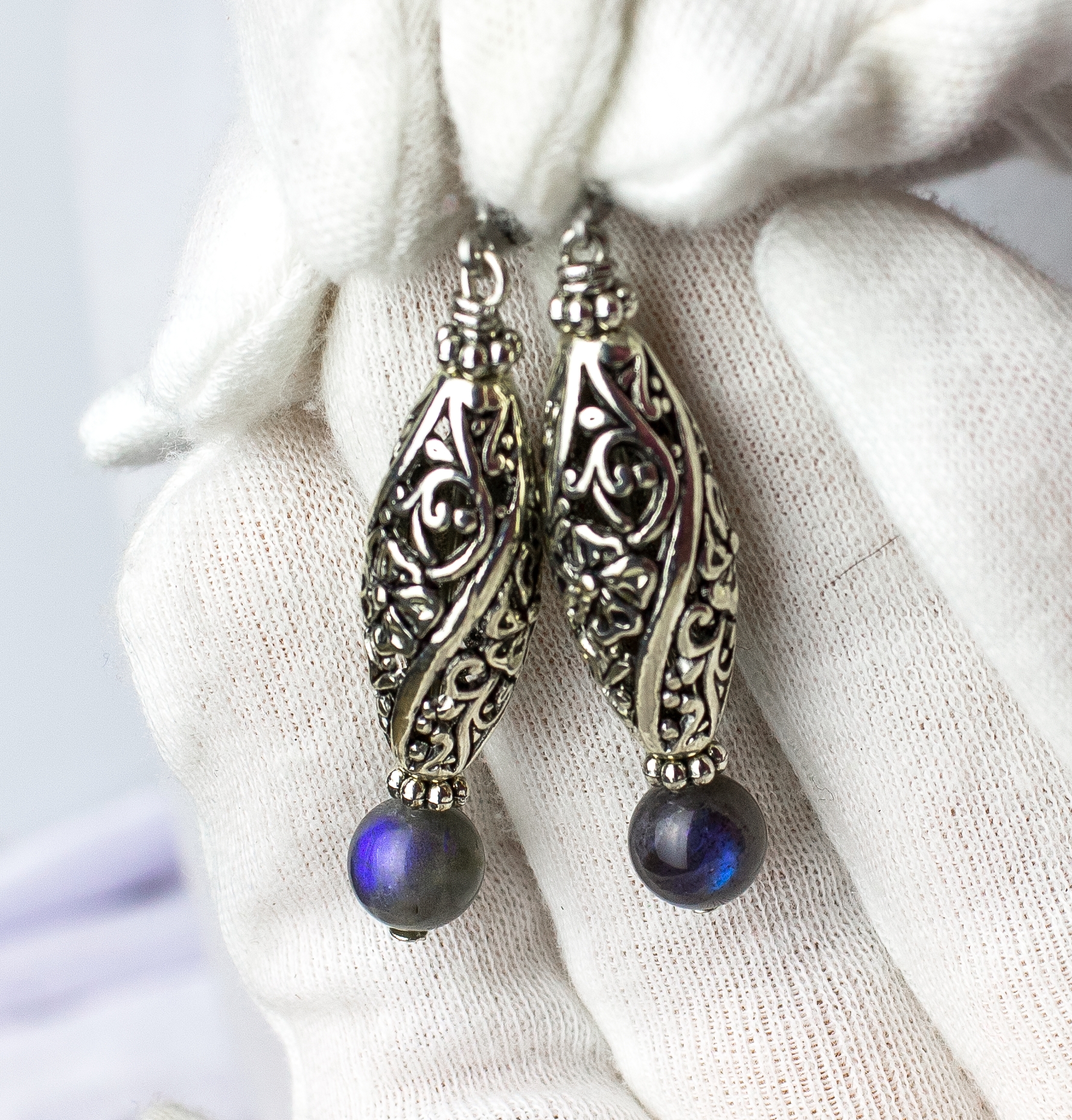 Изображение 3 товара Комплект Колье+ Серьги "Индиго" с Натуральным Редким Лабрадором