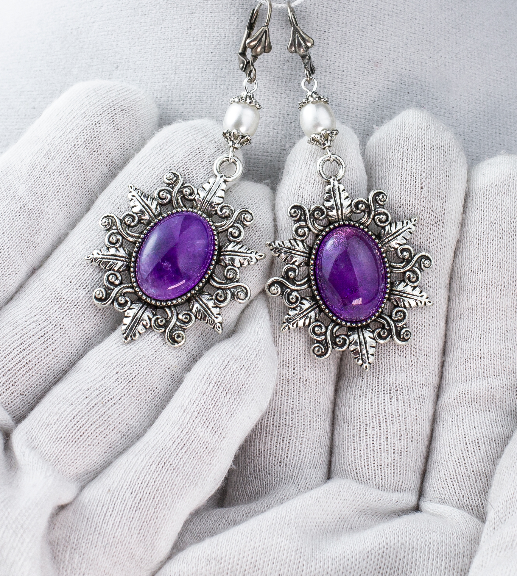 Комплект колье + серьги «Королевский Аметист» с натуральным аметистом  - фото товара