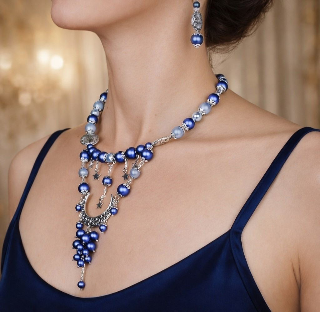 Дополнительное фото товара Комплект колье и серёг «Звёздное Небо» — жемчуг Swаrоvski, посеребрение