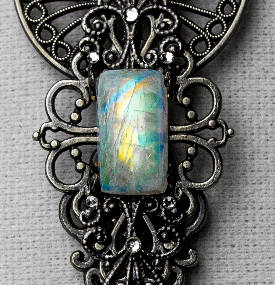 Комплект кулон-ключ и серьги  "Луна под Покровом Ночи" с натуральным р - фото товара