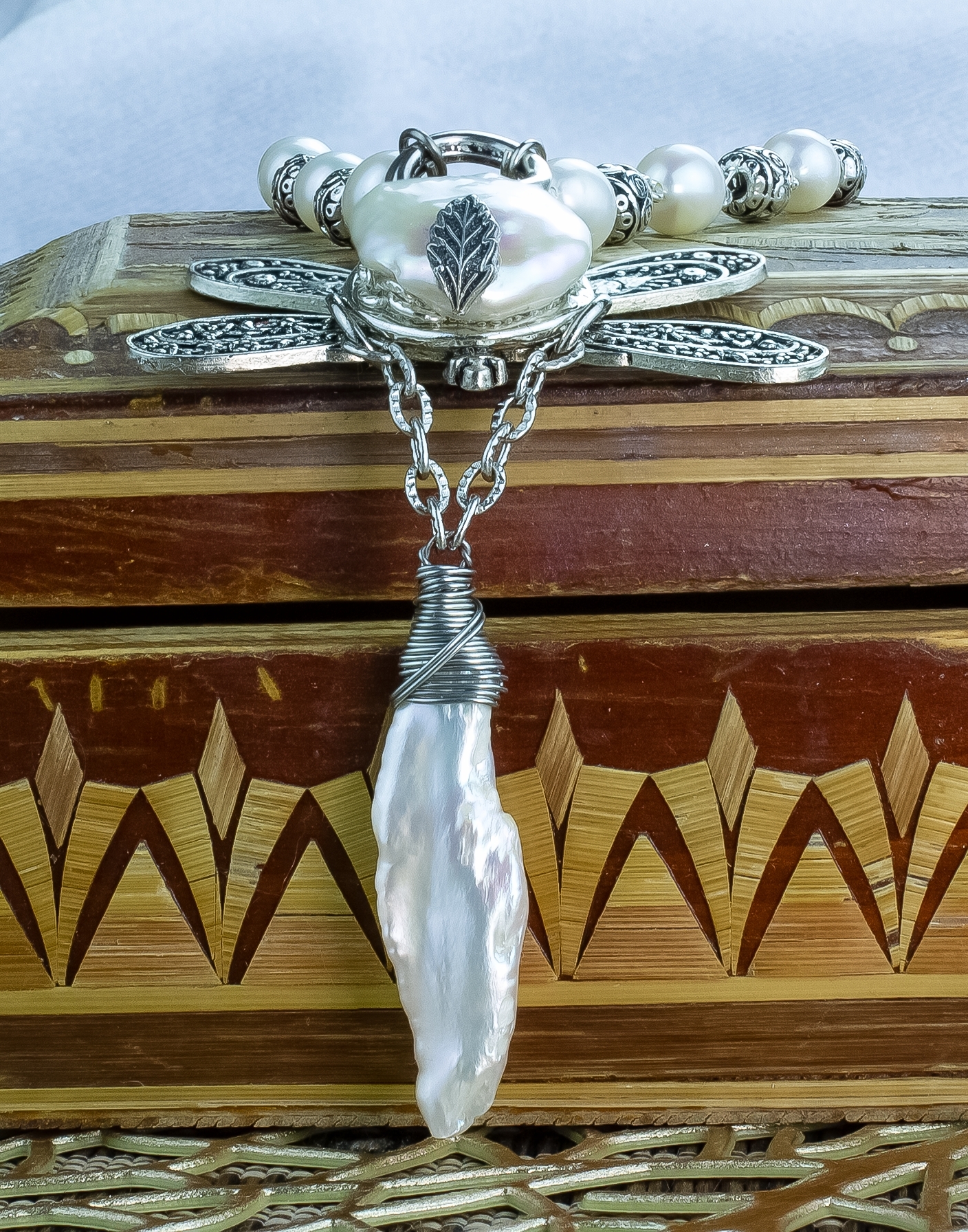 Изображение 2 товара Винтажное Колье с Натуральным Жемчугом "Жемчужная Cтрекоза"