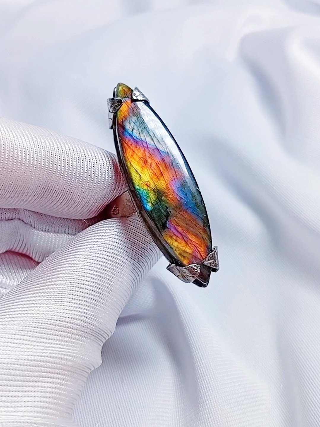 Изящное кольцо с красивым редким лабрадором формы «Маркиз» 💍✨«Звёздная - фото товара