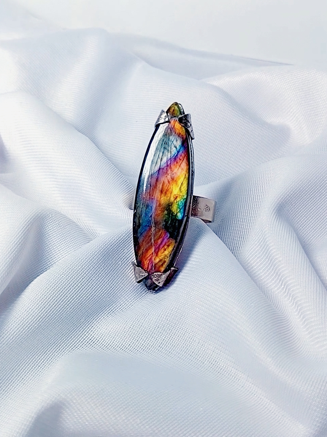 Изящное кольцо с красивым редким лабрадором формы «Маркиз» 💍✨«Звёздная - фото товара