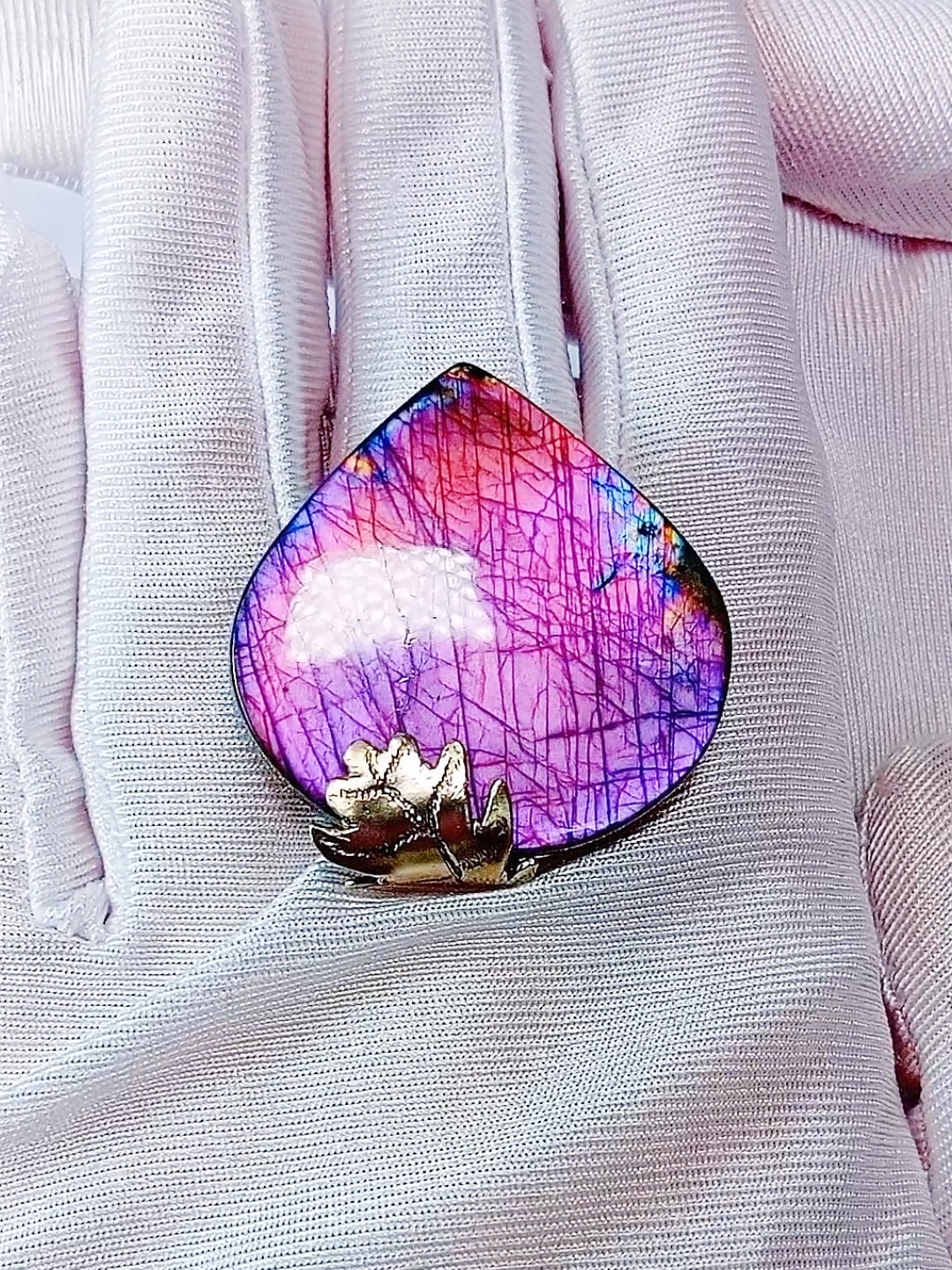 💜Лавандовое Сияние✨ — Кольцо с Премиальным Редким Лабрадором (Оправа Р - фото товара