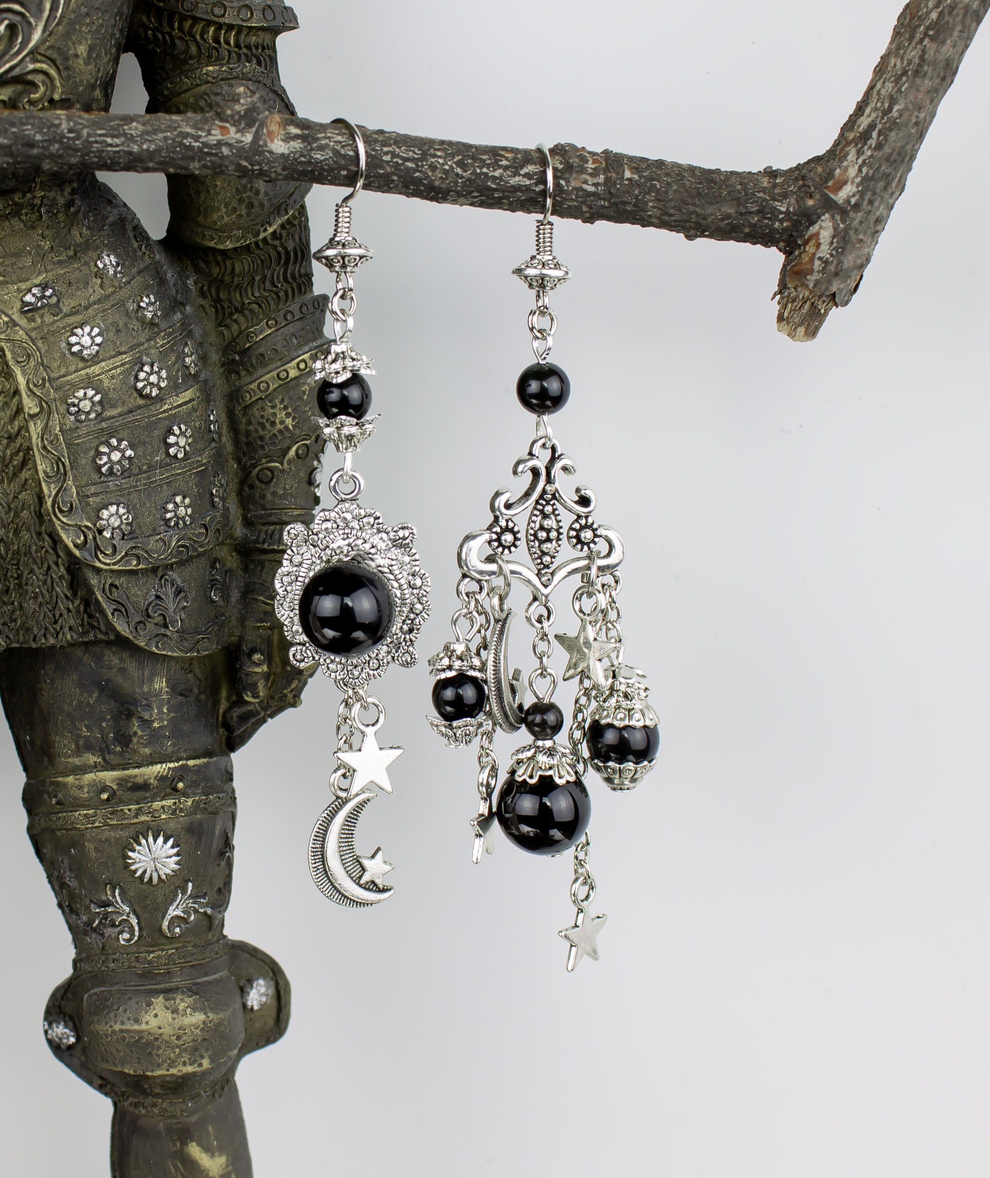 Асимметричные серьги Изобилие обсидиан