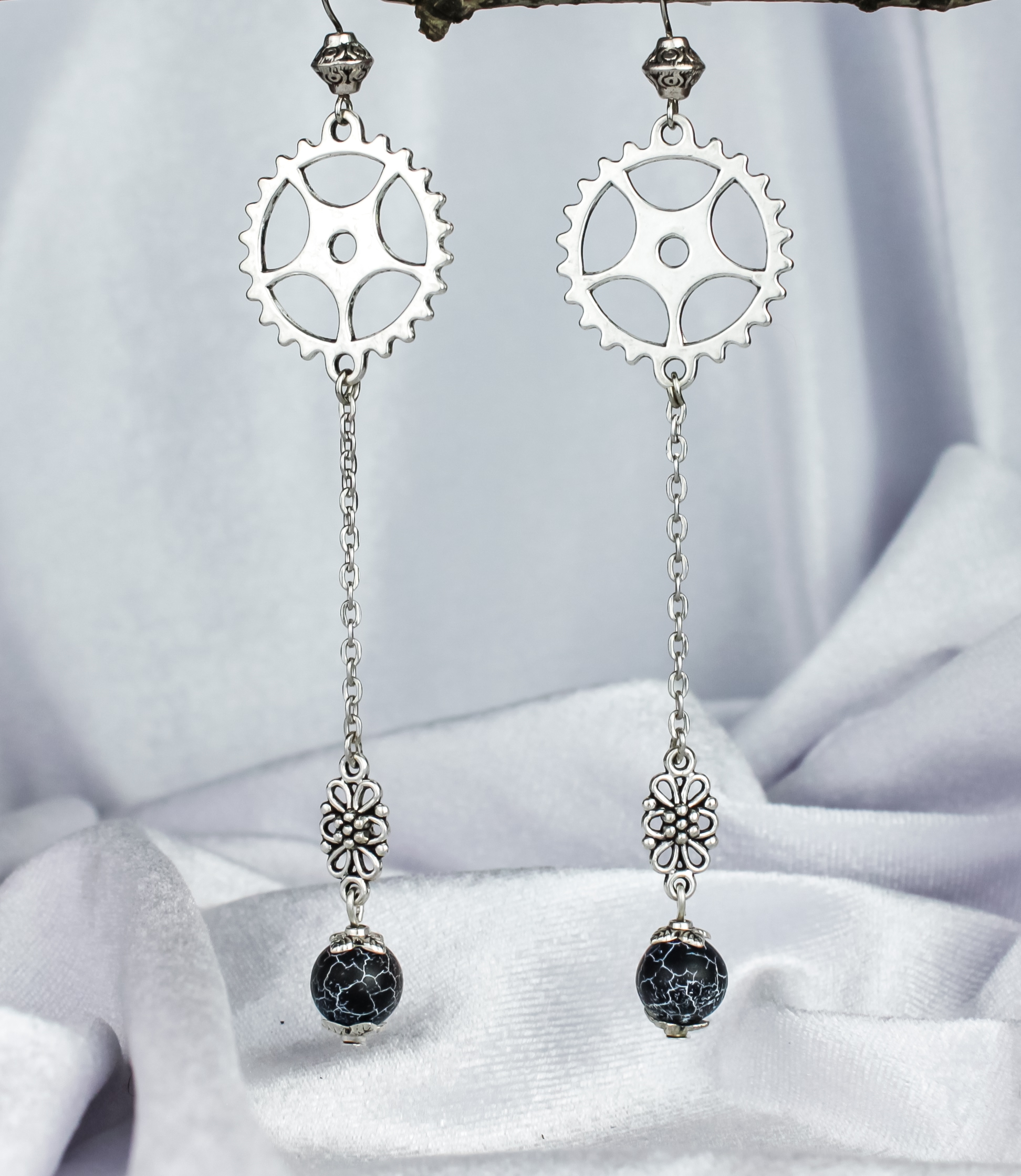 Винтажные серьги Шестеренки Удачи агат