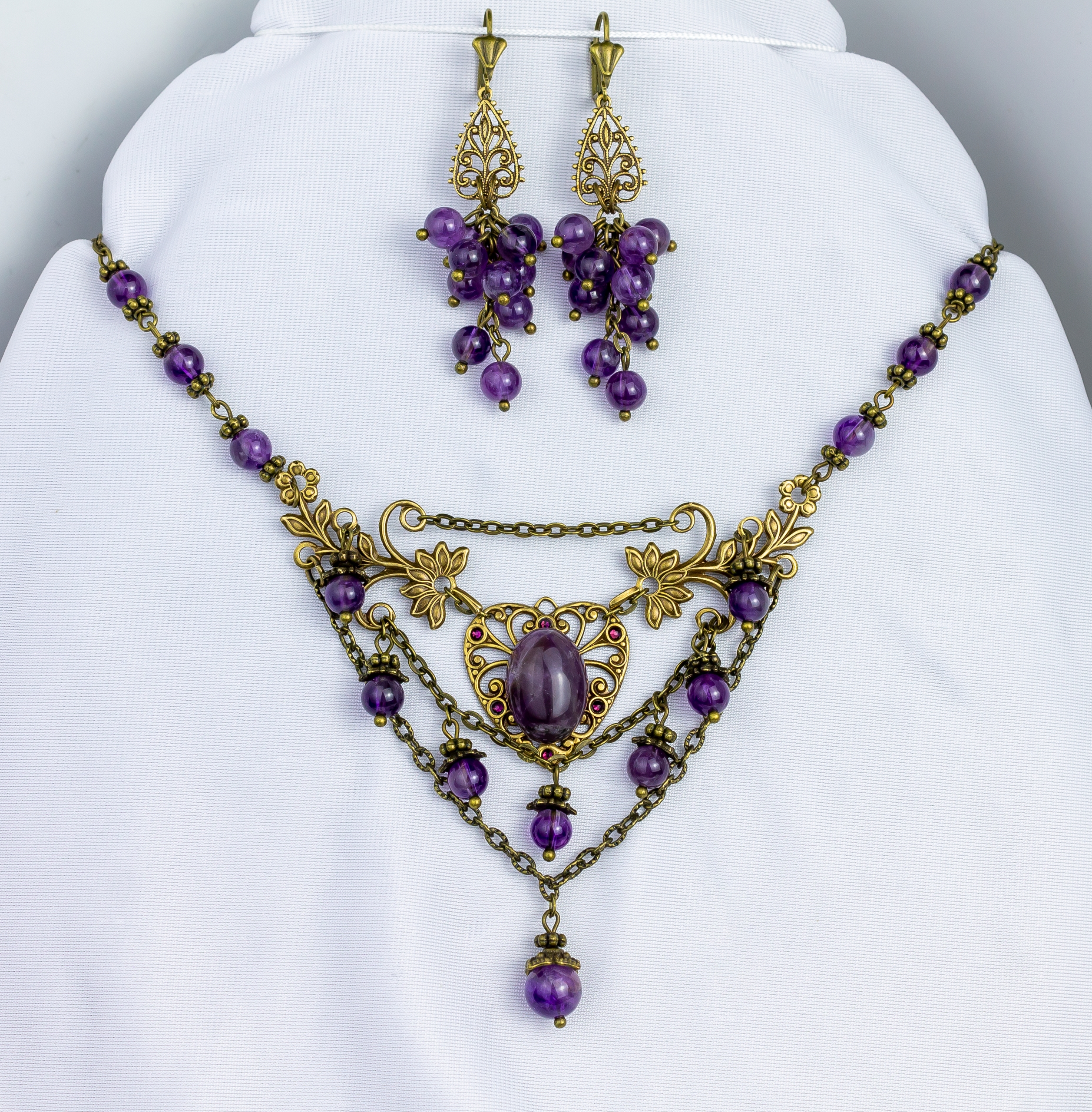 Винтажный Комплект Украшений "Сердце Аметиста" с Натуральным Аметистом