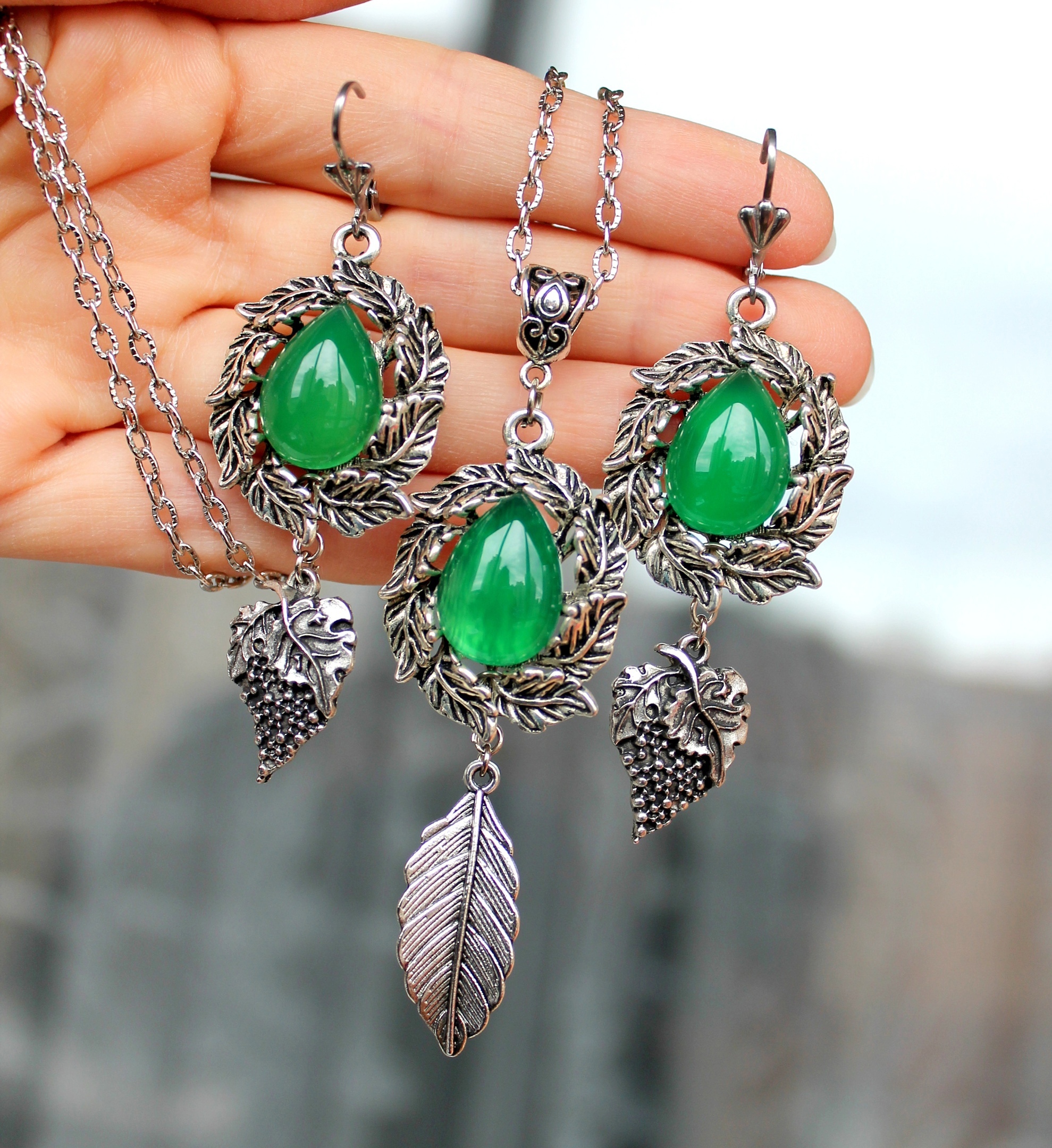 Винтажный Комплект Украшений с Агатом "Райский сад"