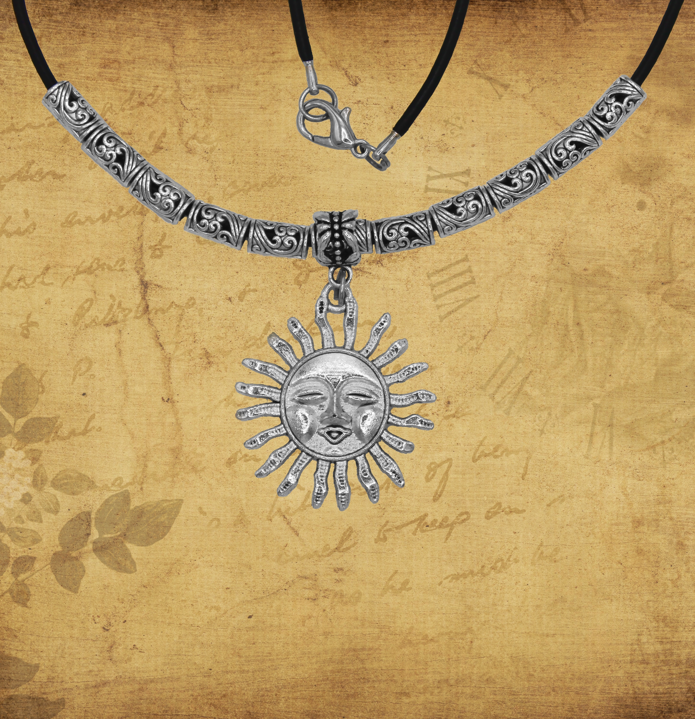 Винтажный Кулон с Солнцем на Шнуре из Нат. Кожи